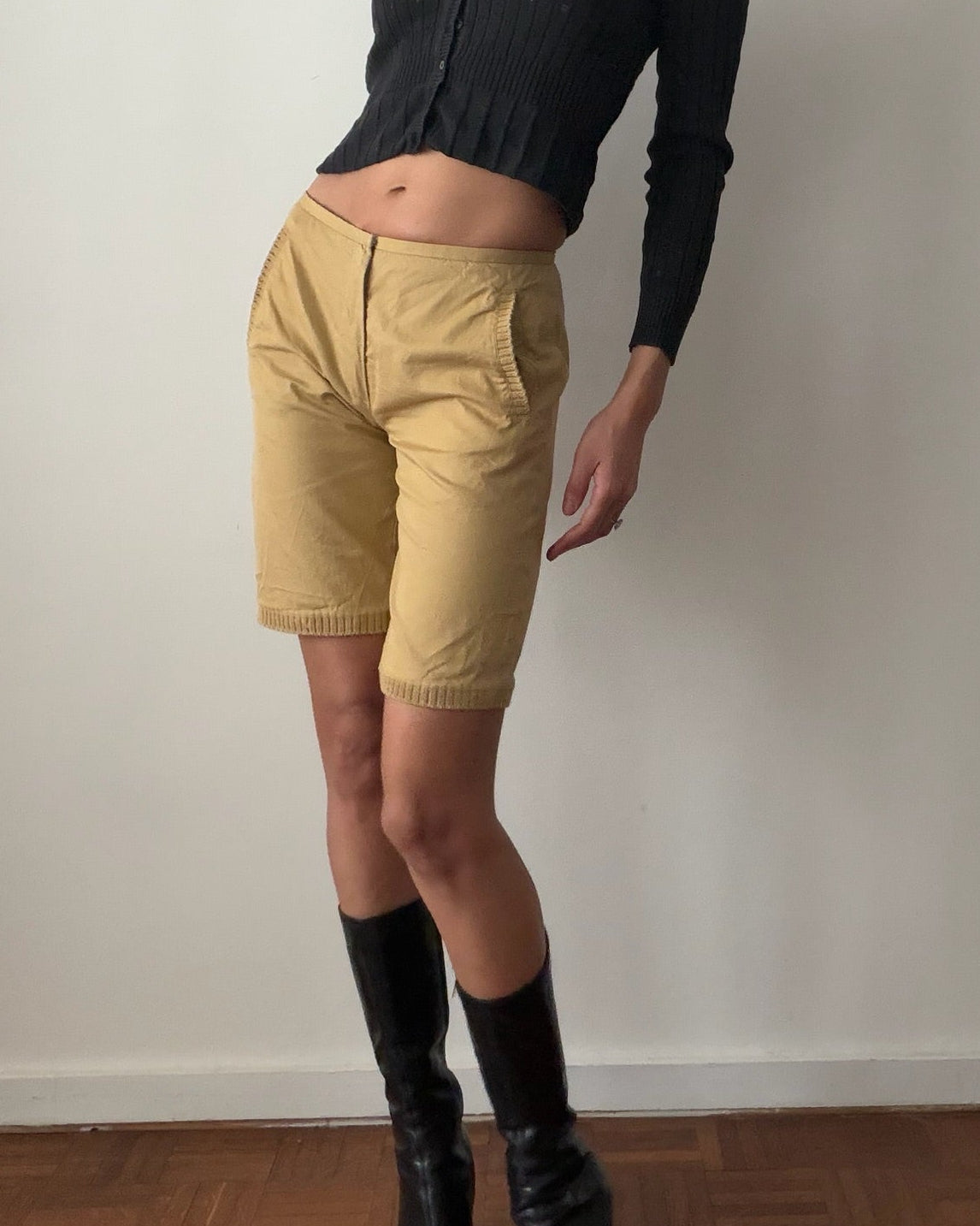Miu Miu SS1999 Beige Cotton Tailored Shorts – Size XS | Sable Vintage
