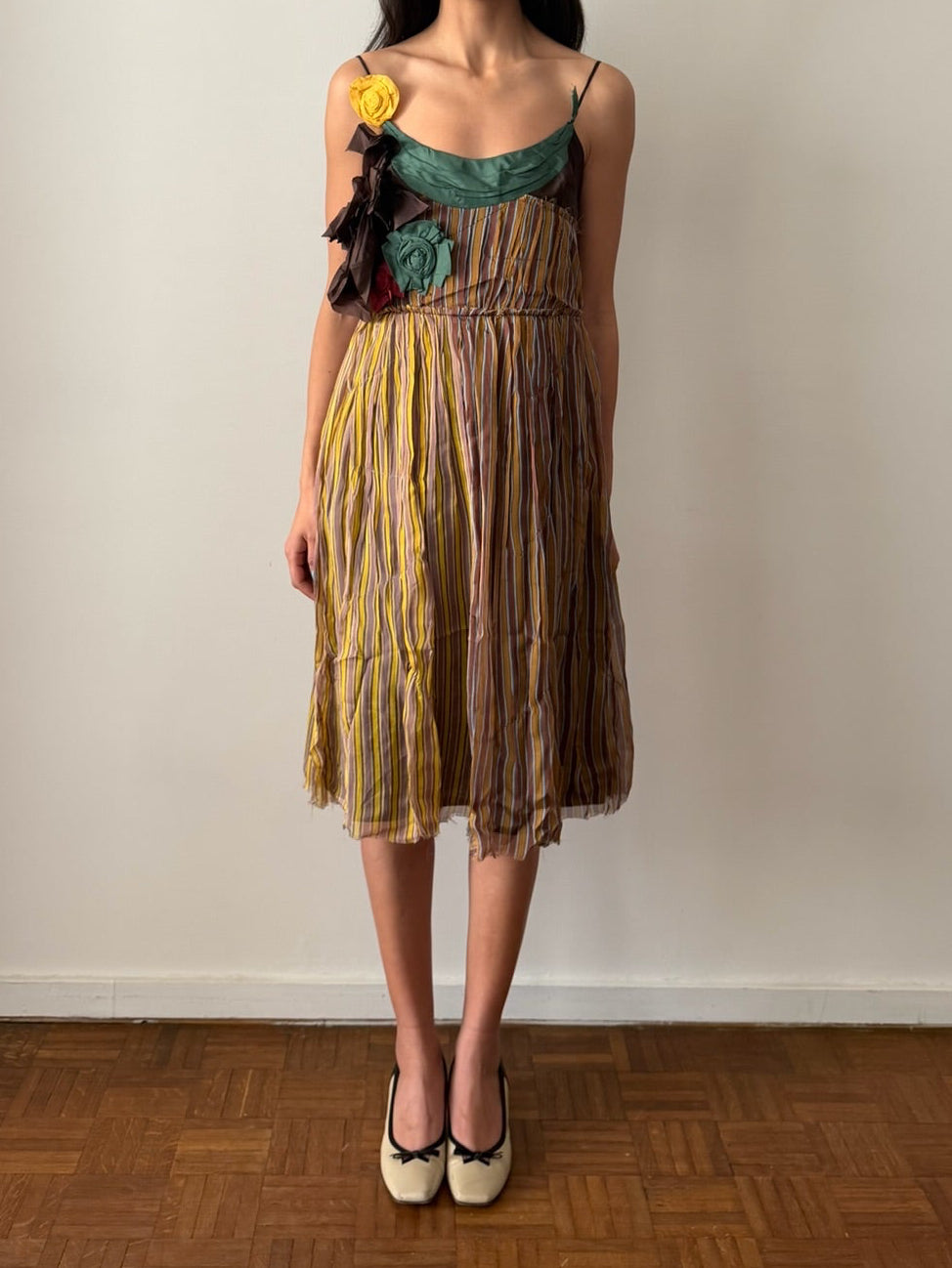 Miu Miu SS2004 Silk Striped Midi Dress