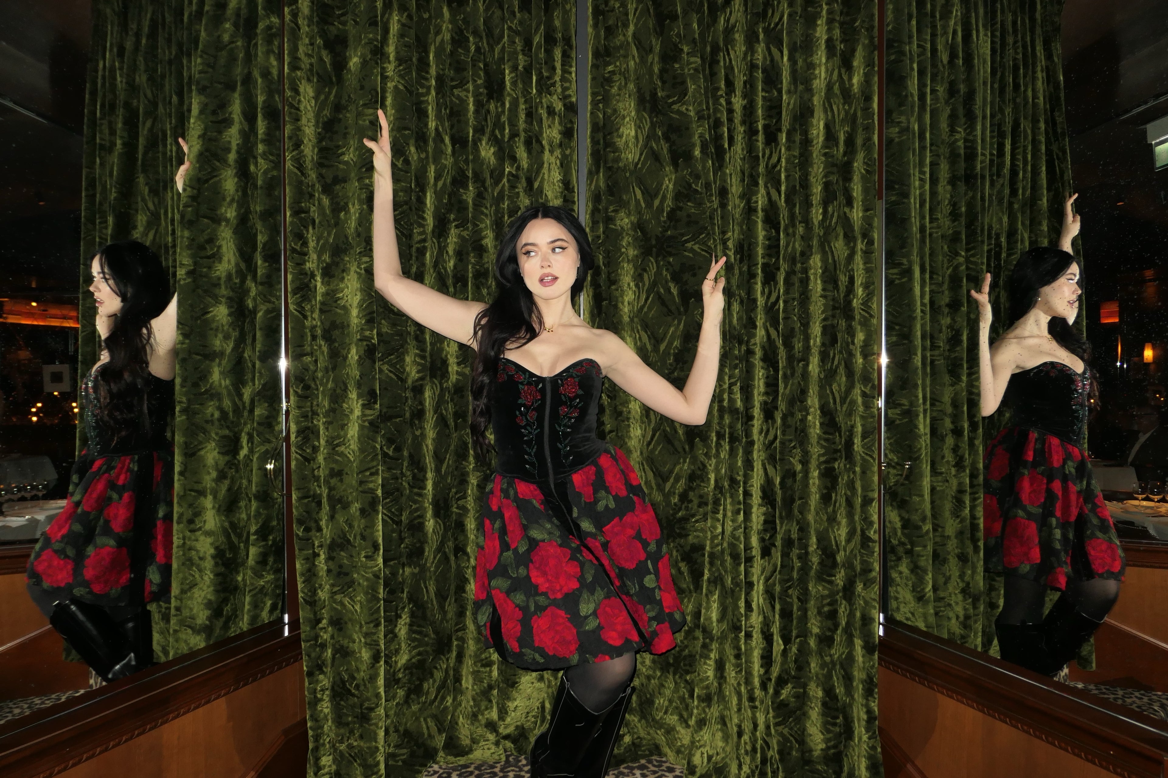 Blumarine FW1991 Black Red Velvet Bustier Dress