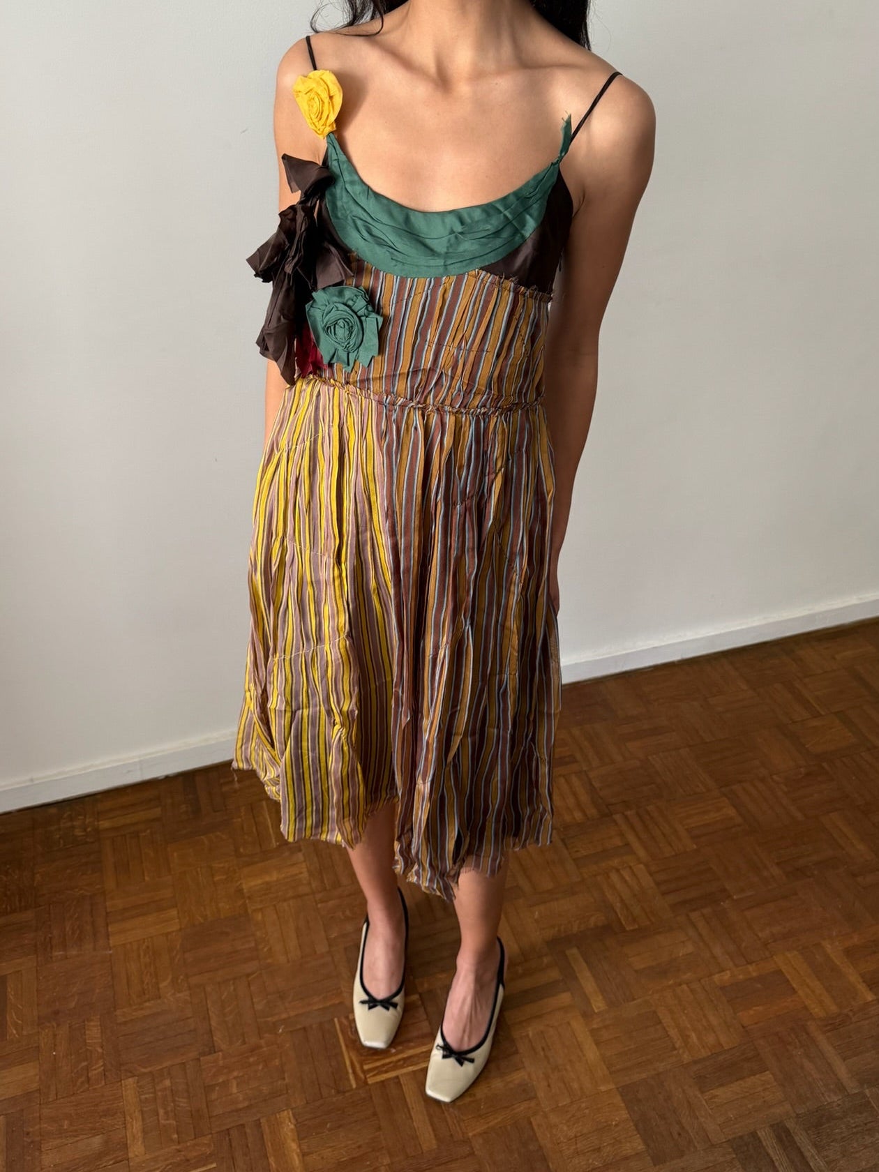 Miu Miu SS2004 Silk Striped Midi Dress