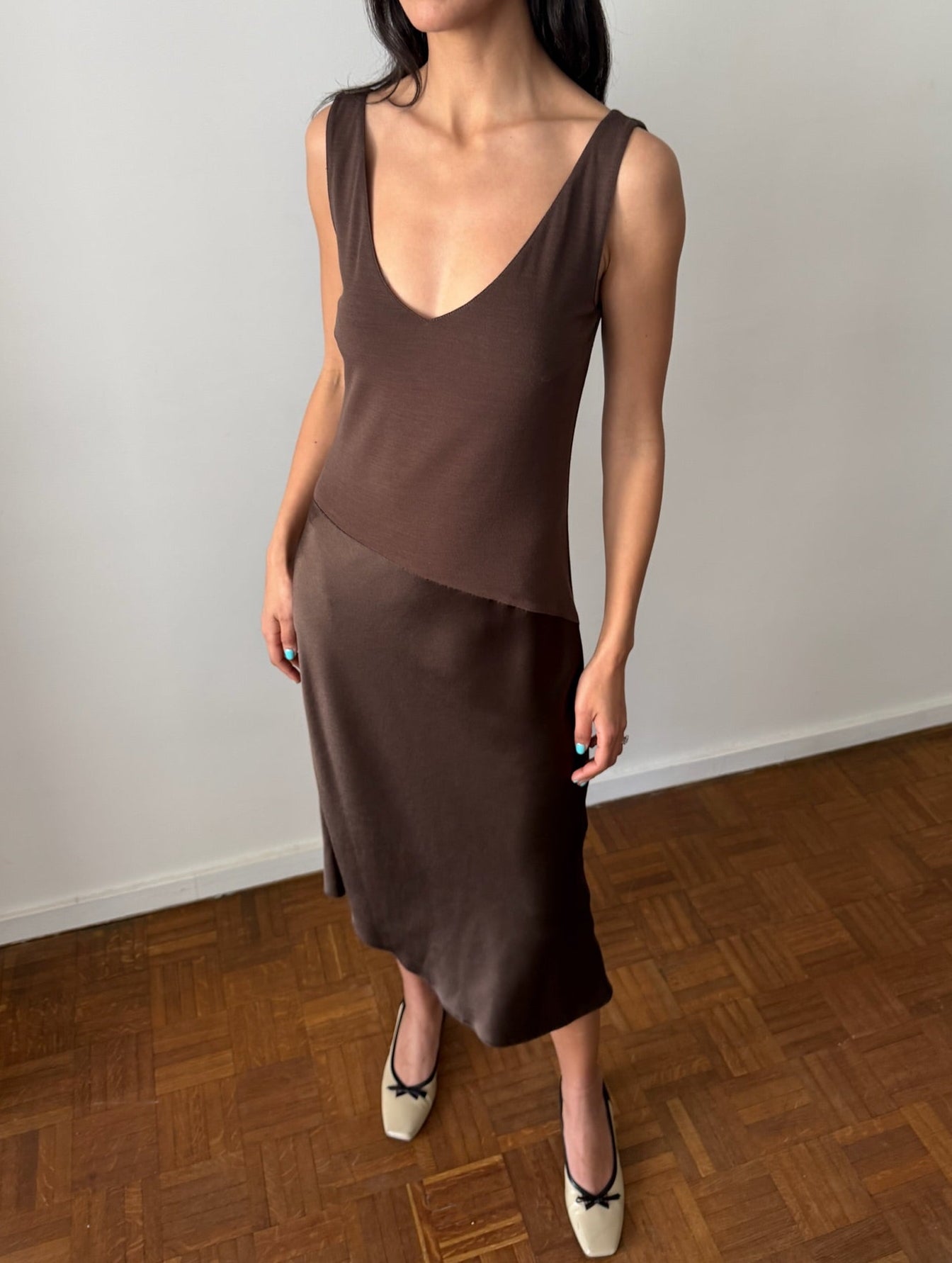 Blumarine FW998 Two-Tone Satin Midi Dress