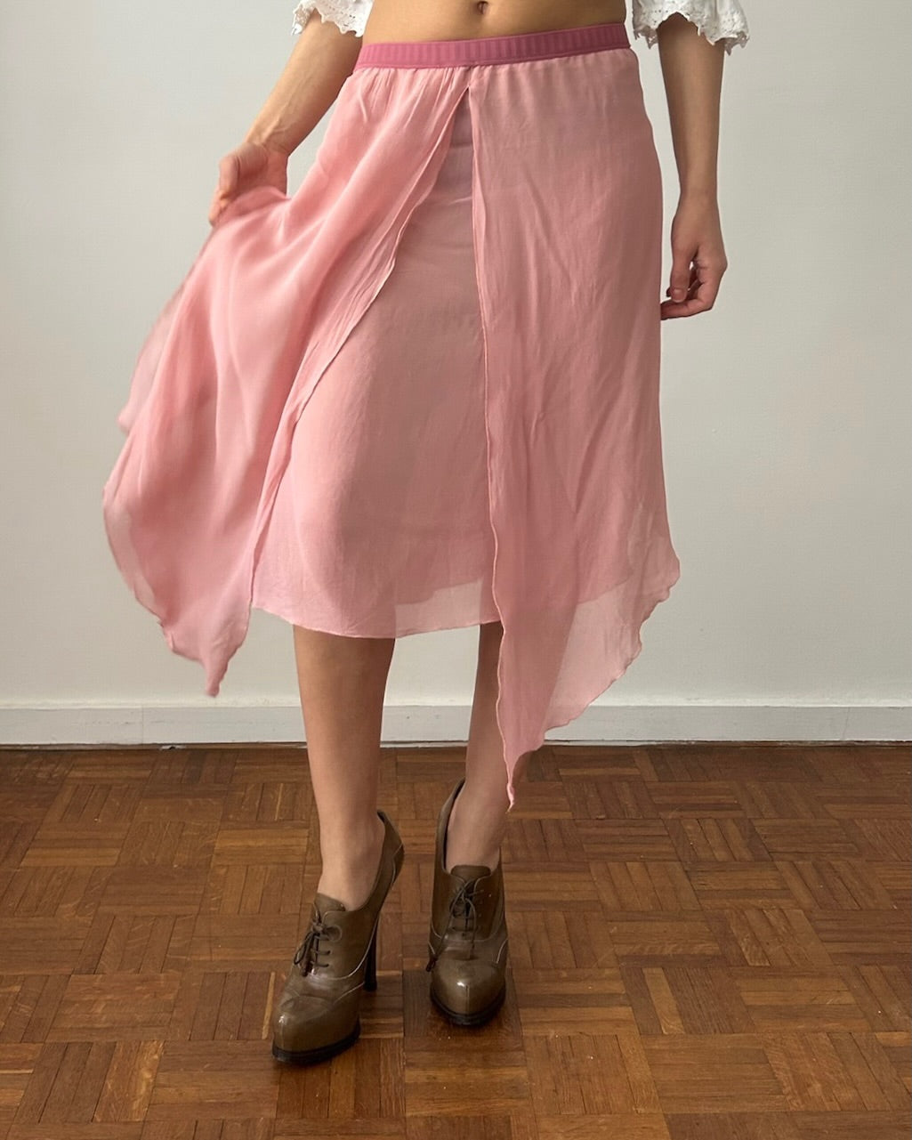 Blumarine 2000s Asymmetric Pink Silk Skirt