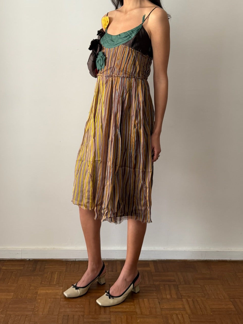 Miu Miu SS2004 Silk Striped Midi Dress