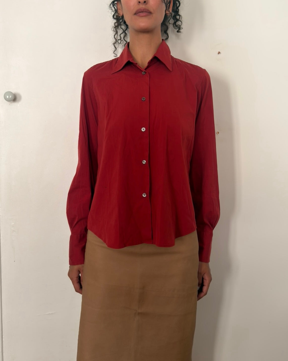 Jil Sander 1990s Rust Red Minimalist Cotton Shirt
