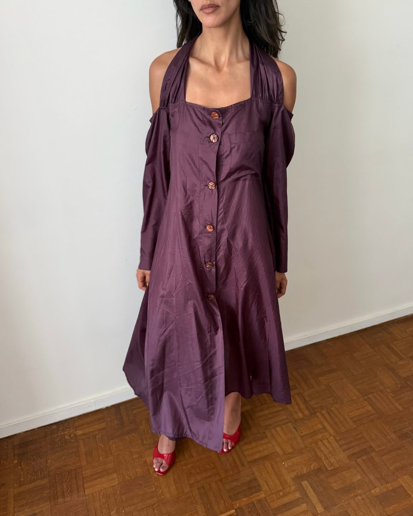 Romeo Gigli 1990s Cold-Shoulder Halter Dress