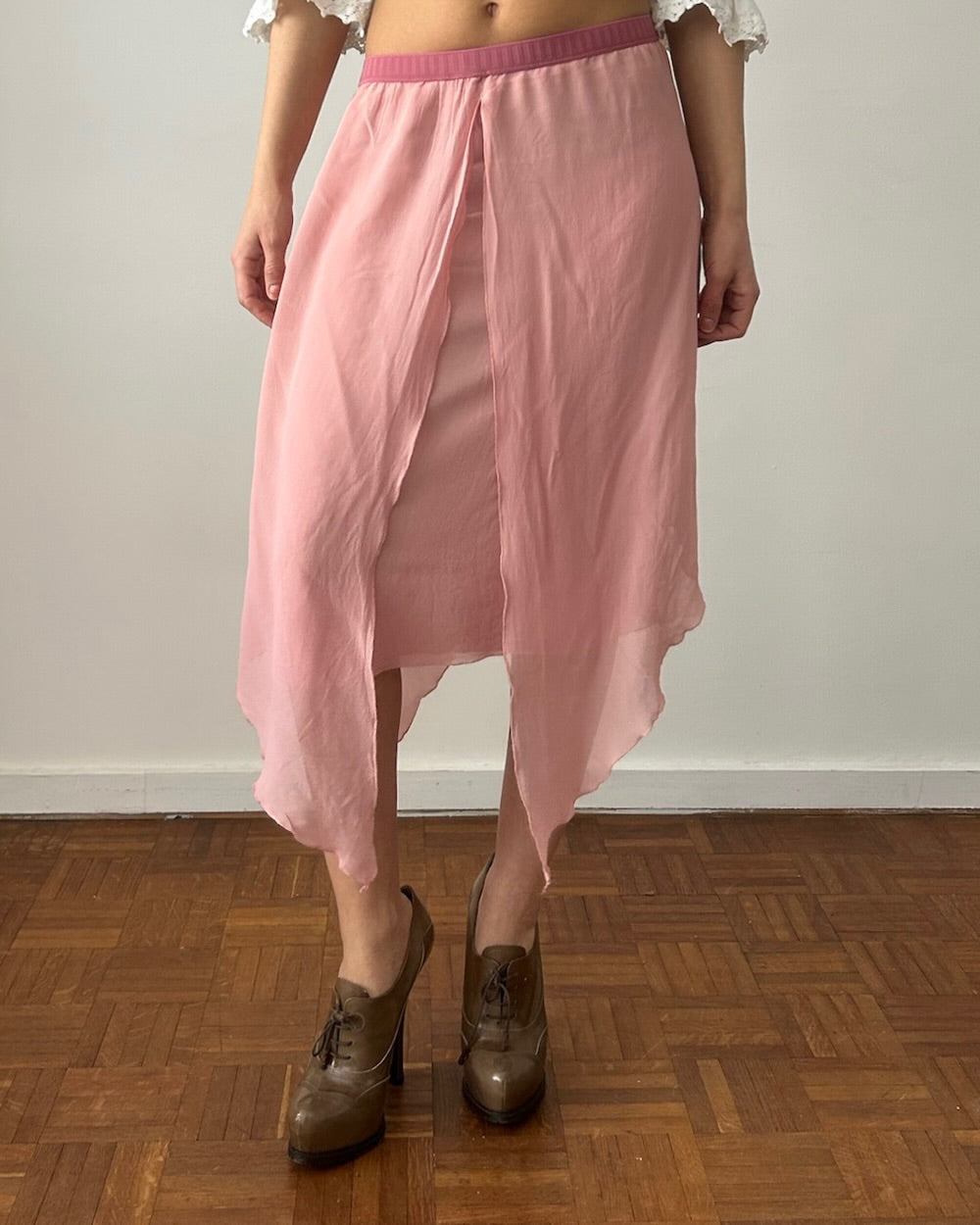 Blumarine 2000s Asymmetric Pink Silk Skirt