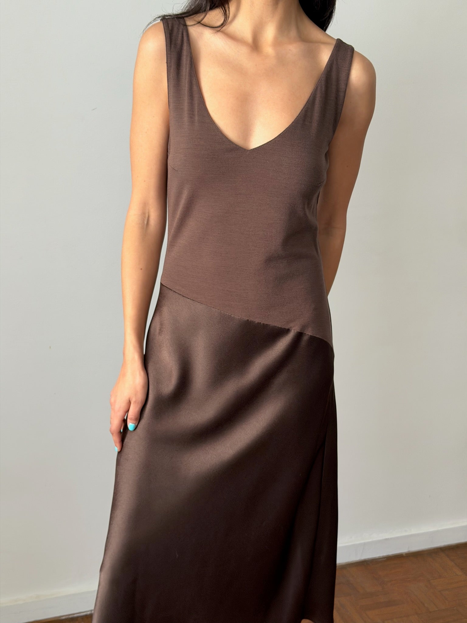 Blumarine FW998 Two-Tone Satin Midi Dress