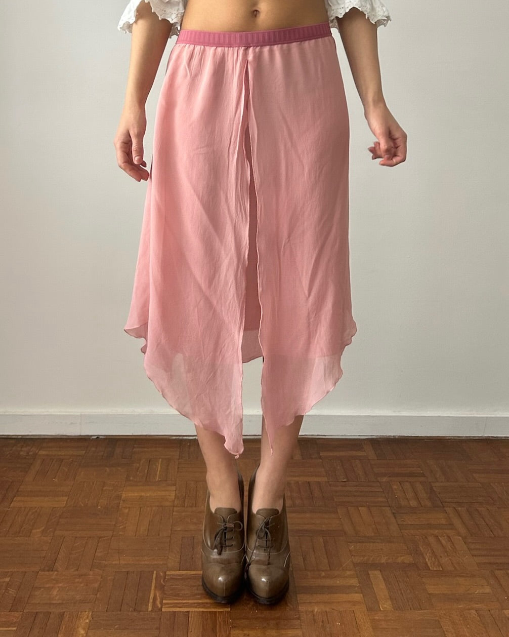 Blumarine 2000s Asymmetric Pink Silk Skirt