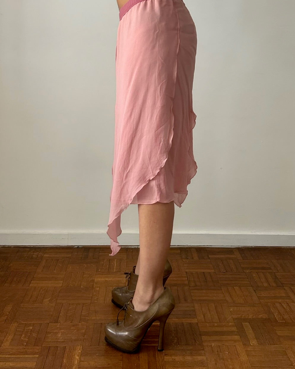 Blumarine 2000s Asymmetric Pink Silk Skirt