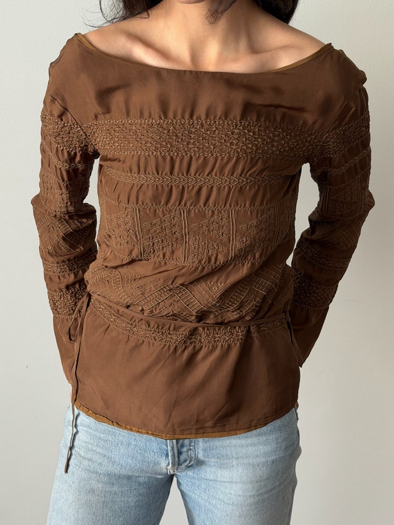 Jil Sander SS2002 Silk Embroidered Top