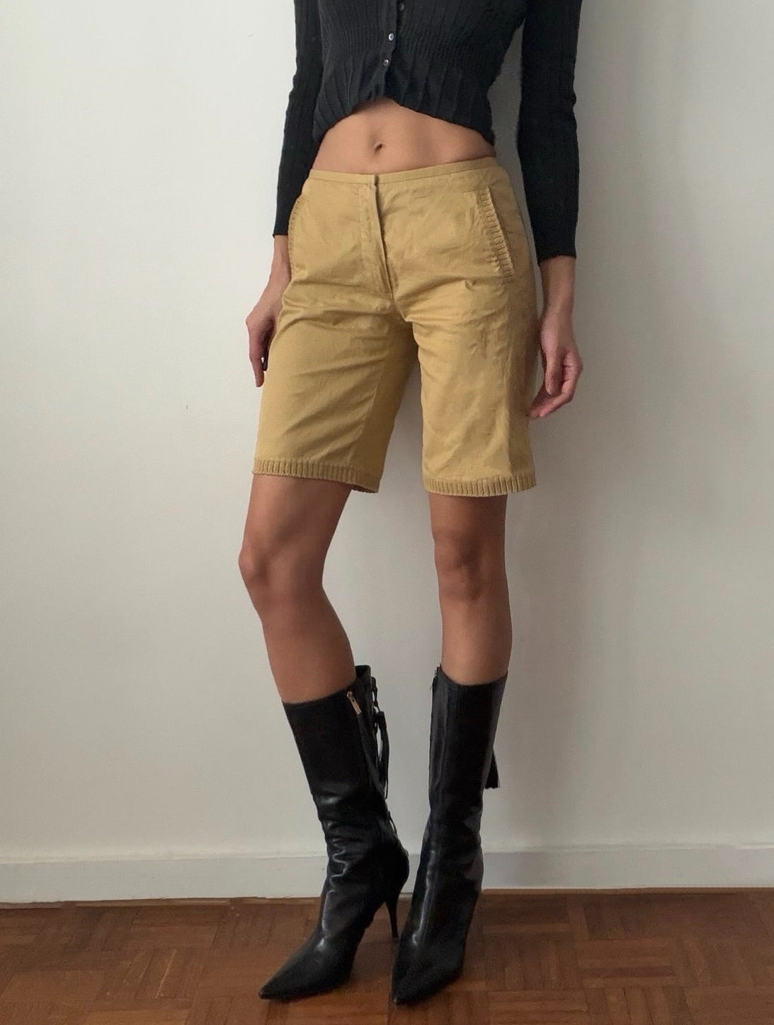 Miu Miu SS1999 Beige Cotton Tailored Shorts – Size XS | Sable Vintage