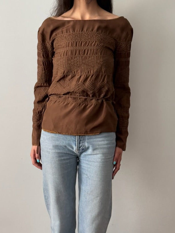 Jil Sander SS2002 Silk Embroidered Top