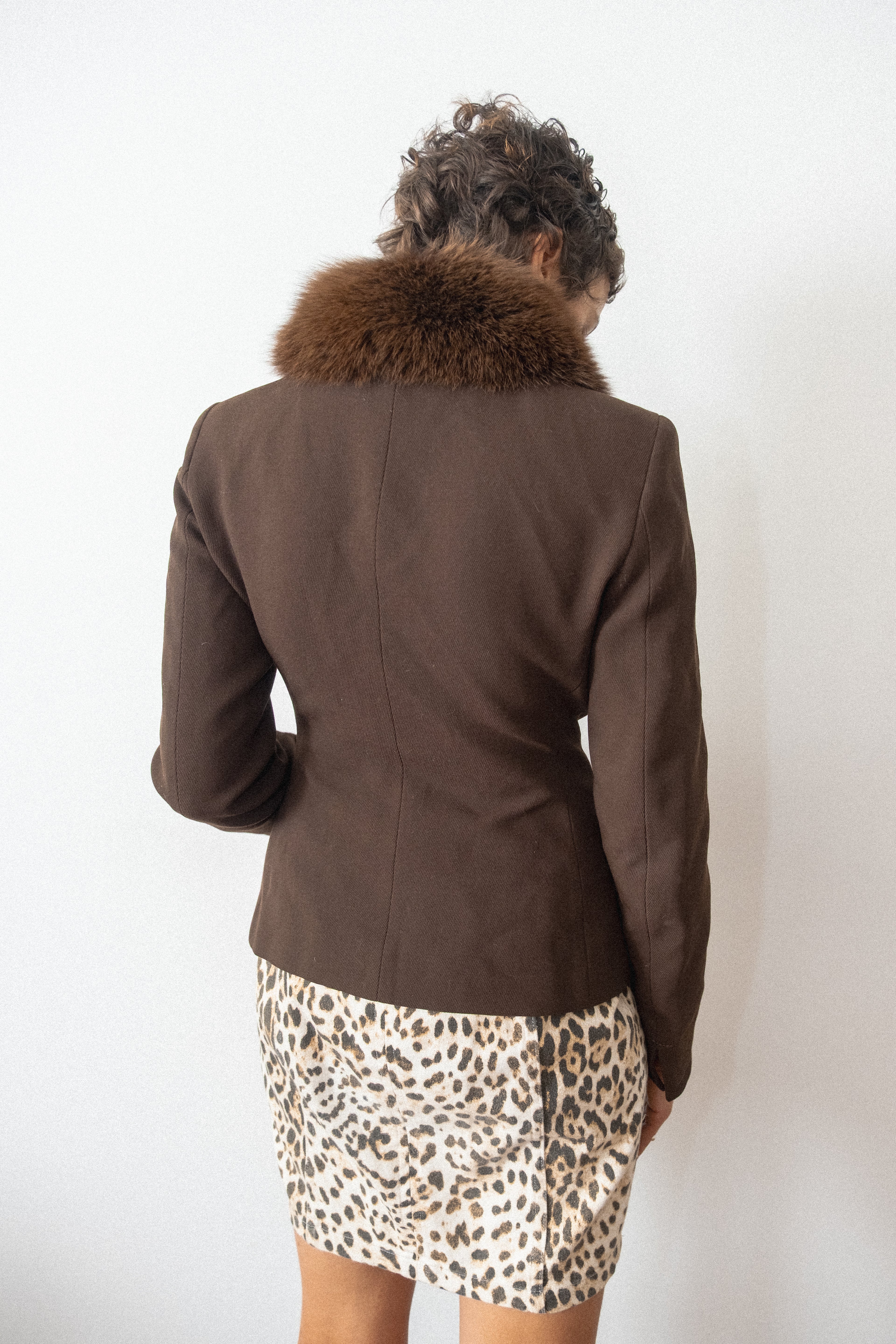 Blumarine FW1996 Brown Wool Fur Collar Jacket