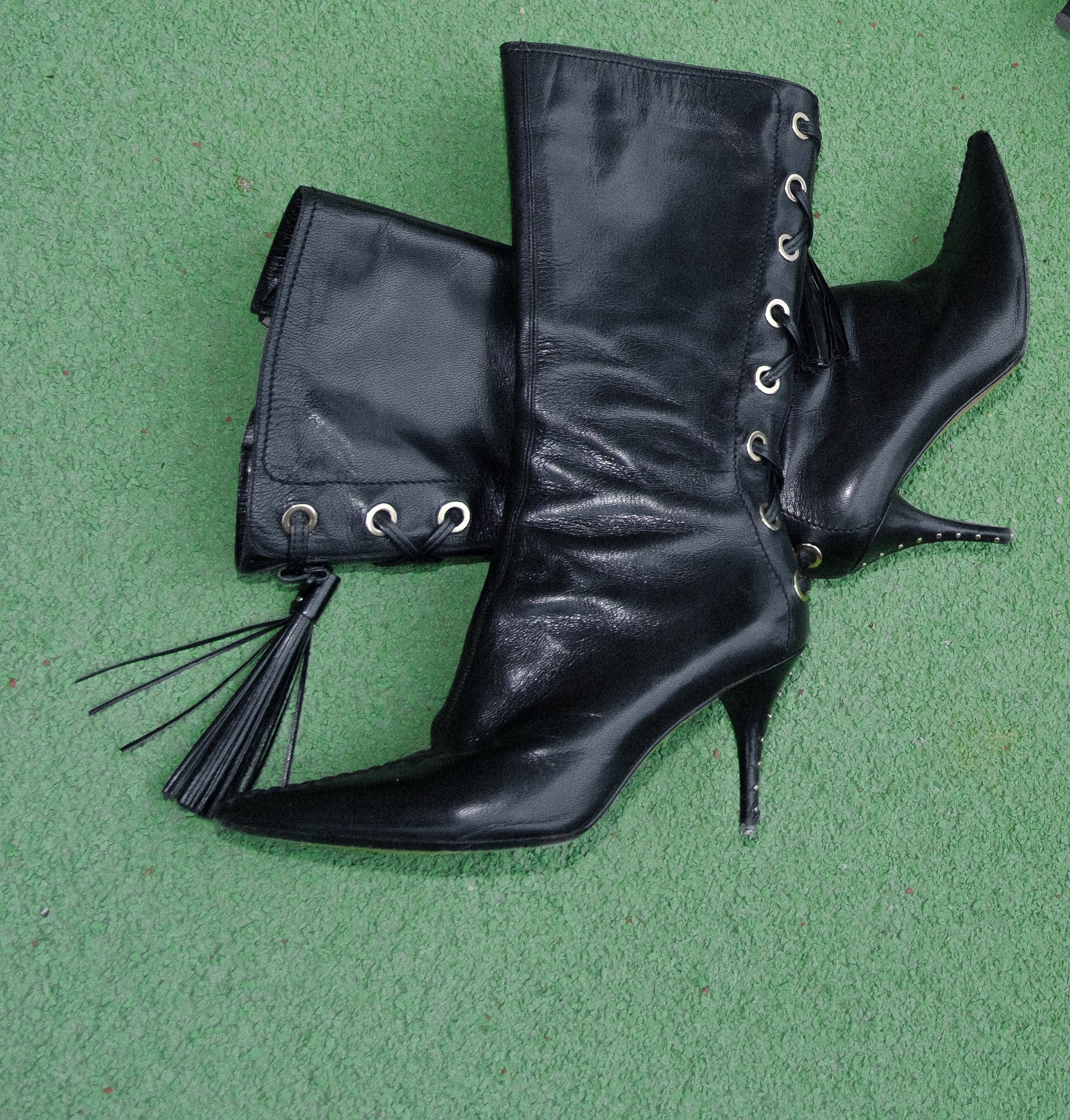 Yves Saint Laurent 1990s Black Leather Knee-High Tassel Boots
