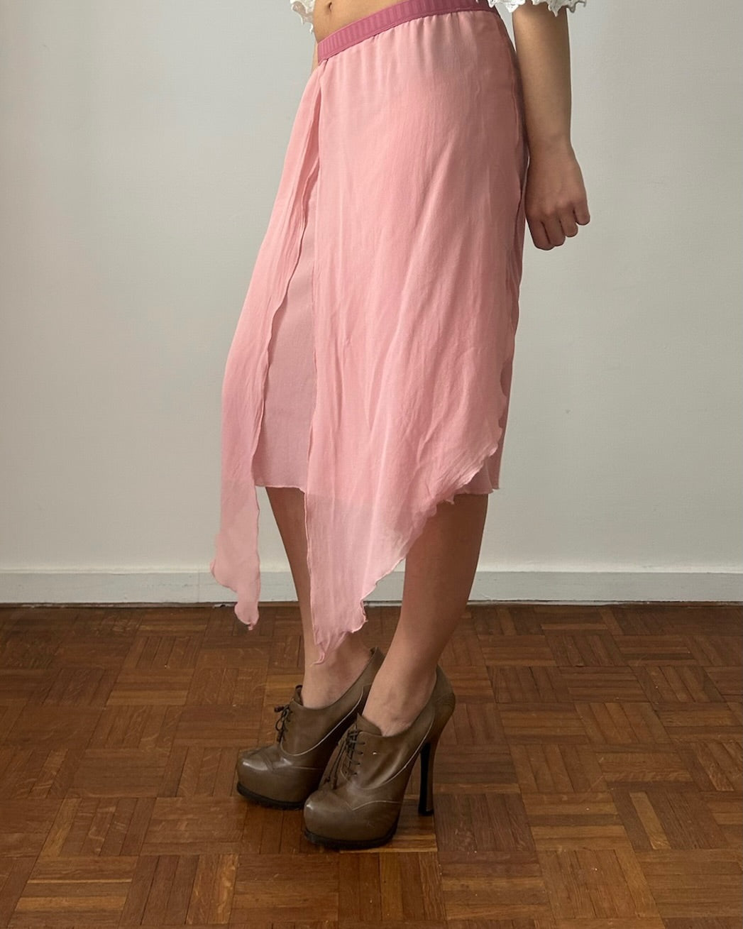 Blumarine 2000s Asymmetric Pink Silk Skirt