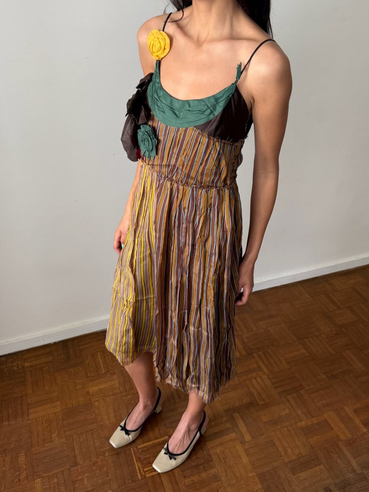 Miu Miu SS2004 Silk Striped Midi Dress