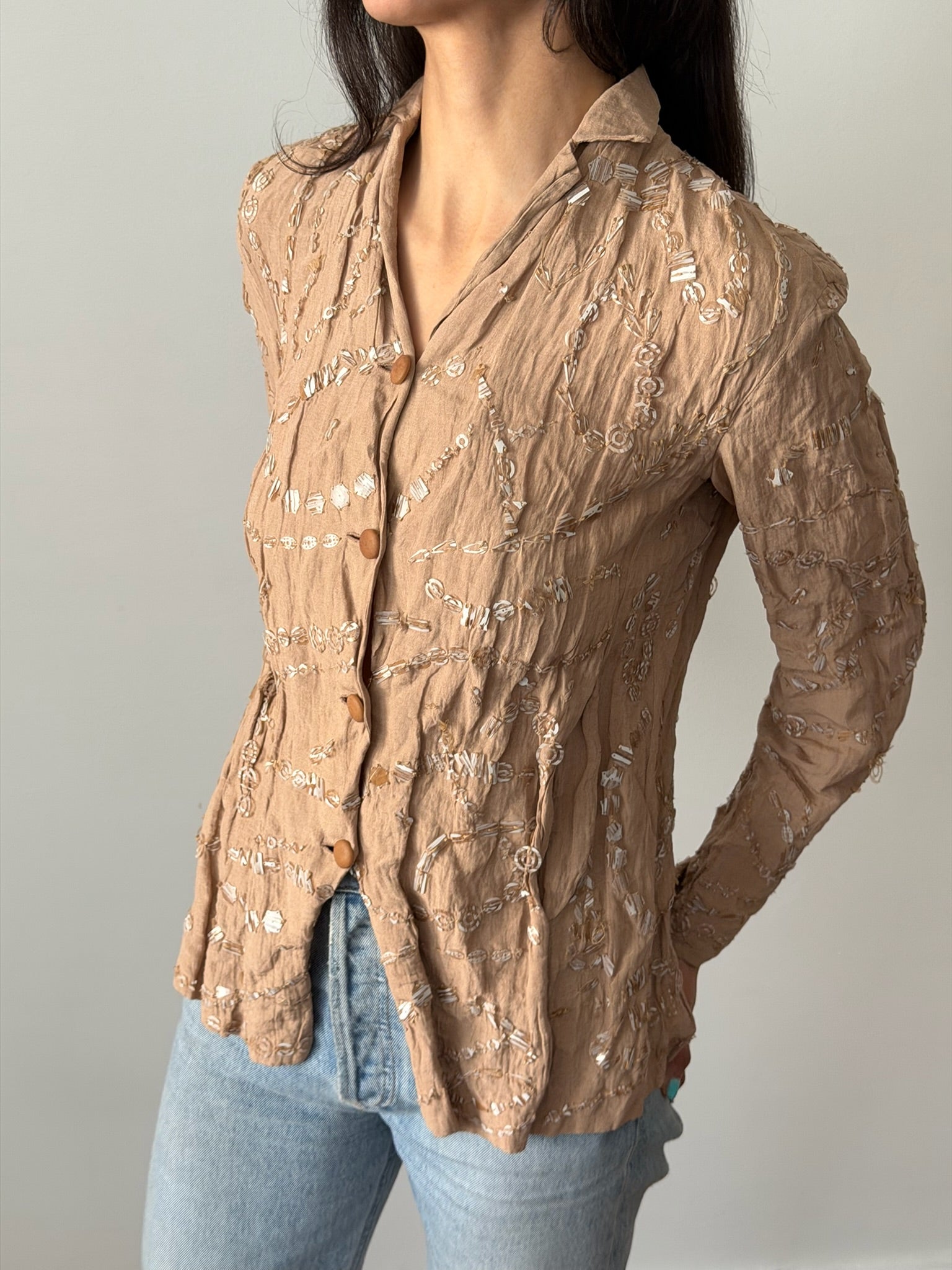 Romeo Gigli SS2000 Beaded Cotton Gauze Jacket