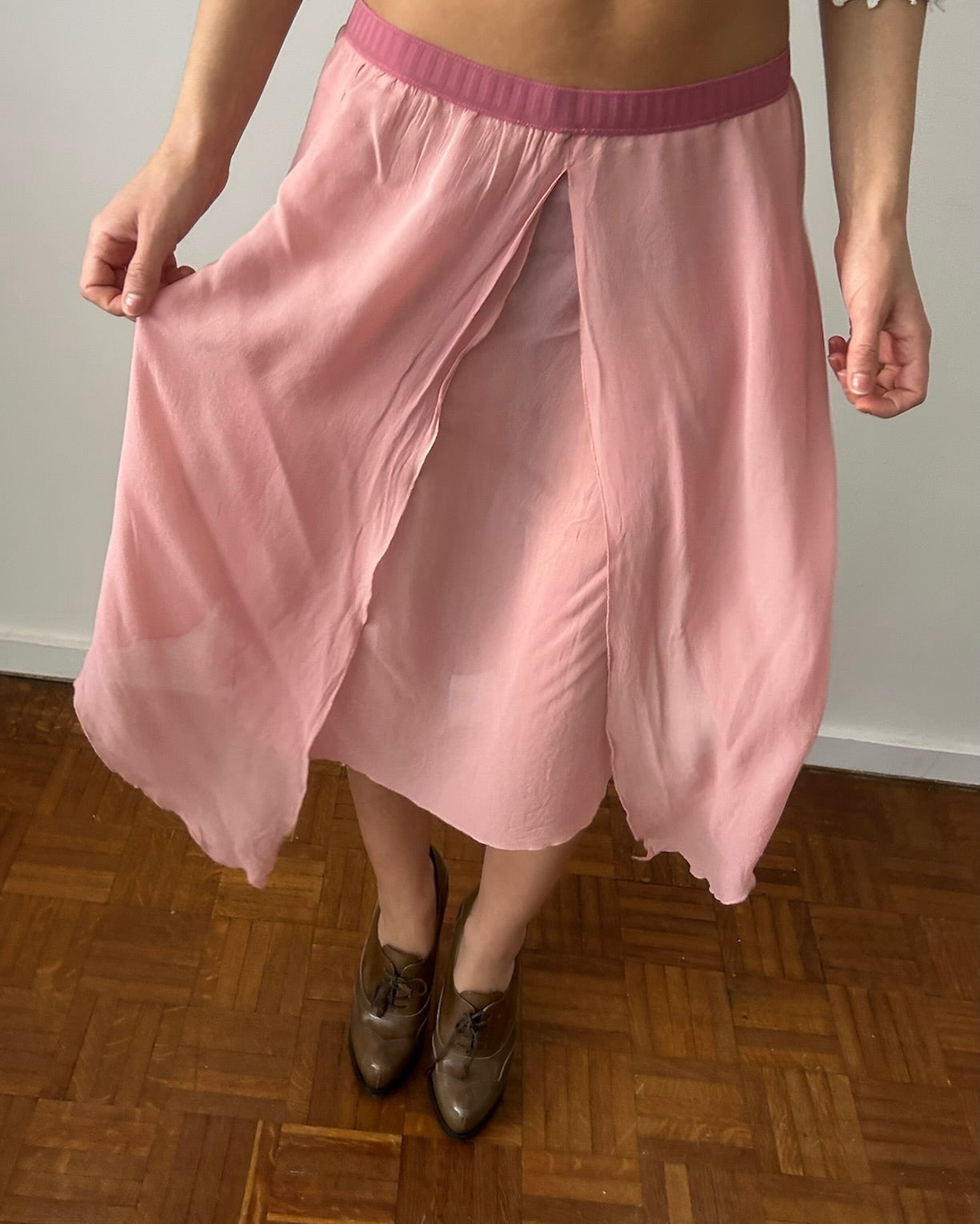 Blumarine 2000s Asymmetric Pink Silk Skirt