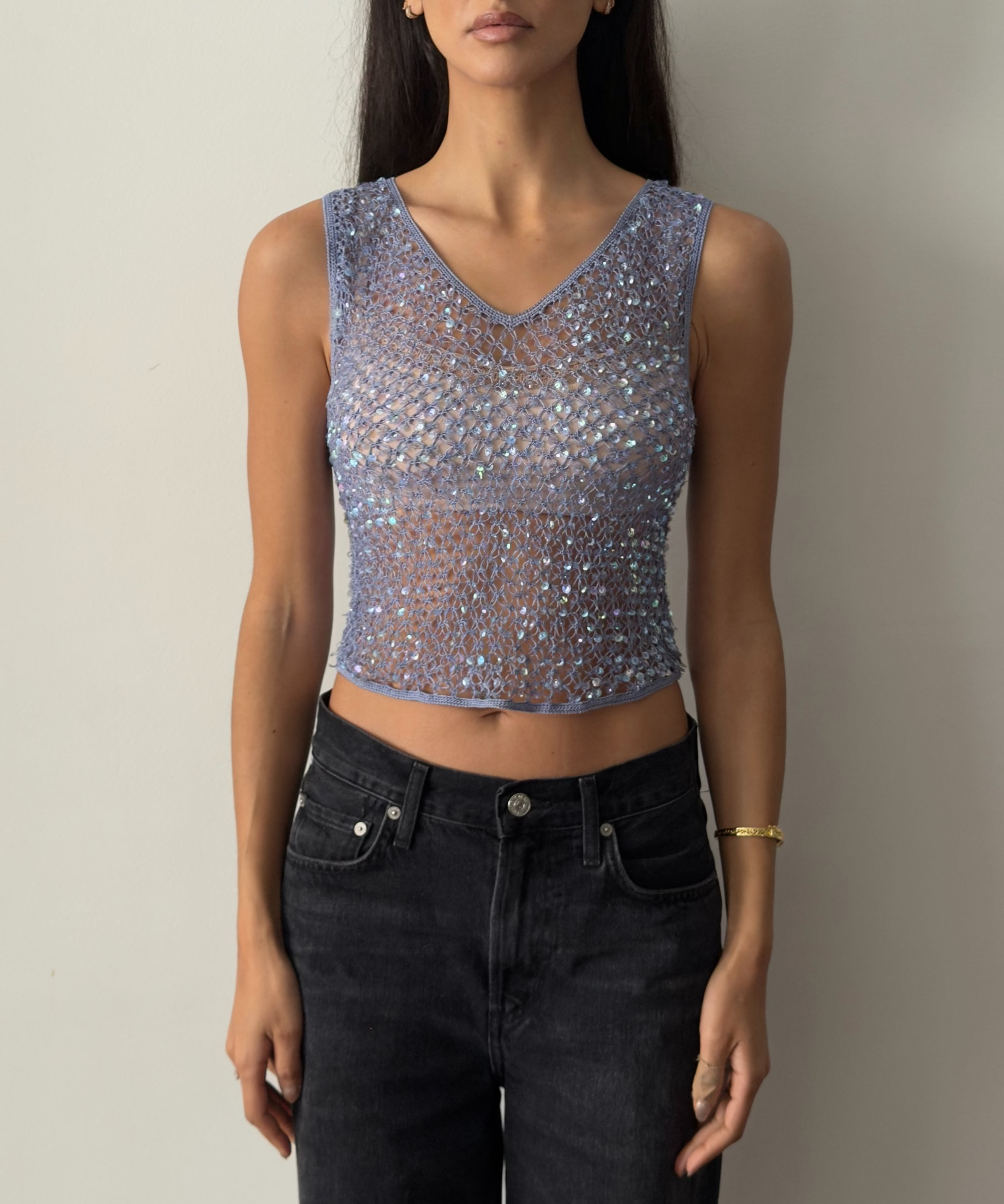 Ferré 1990s Blue Sequins Top