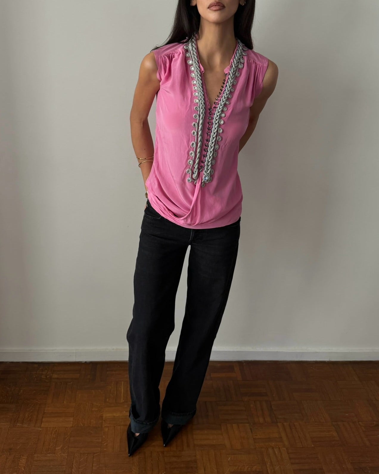 Balenciaga by Nicolas Ghesquière 2000s Silk Embellished Top