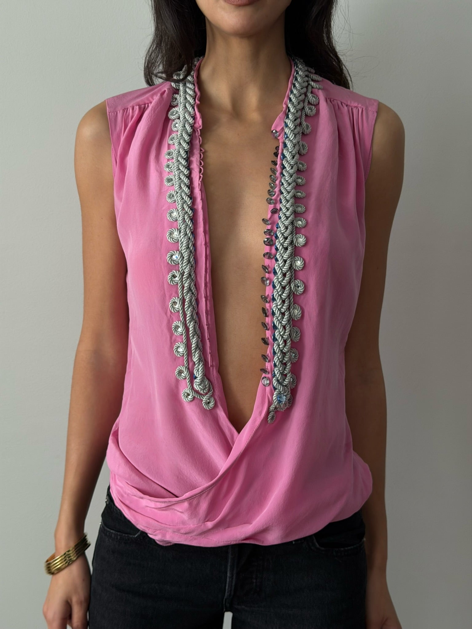 Balenciaga by Nicolas Ghesquière 2000s Silk Embellished Top