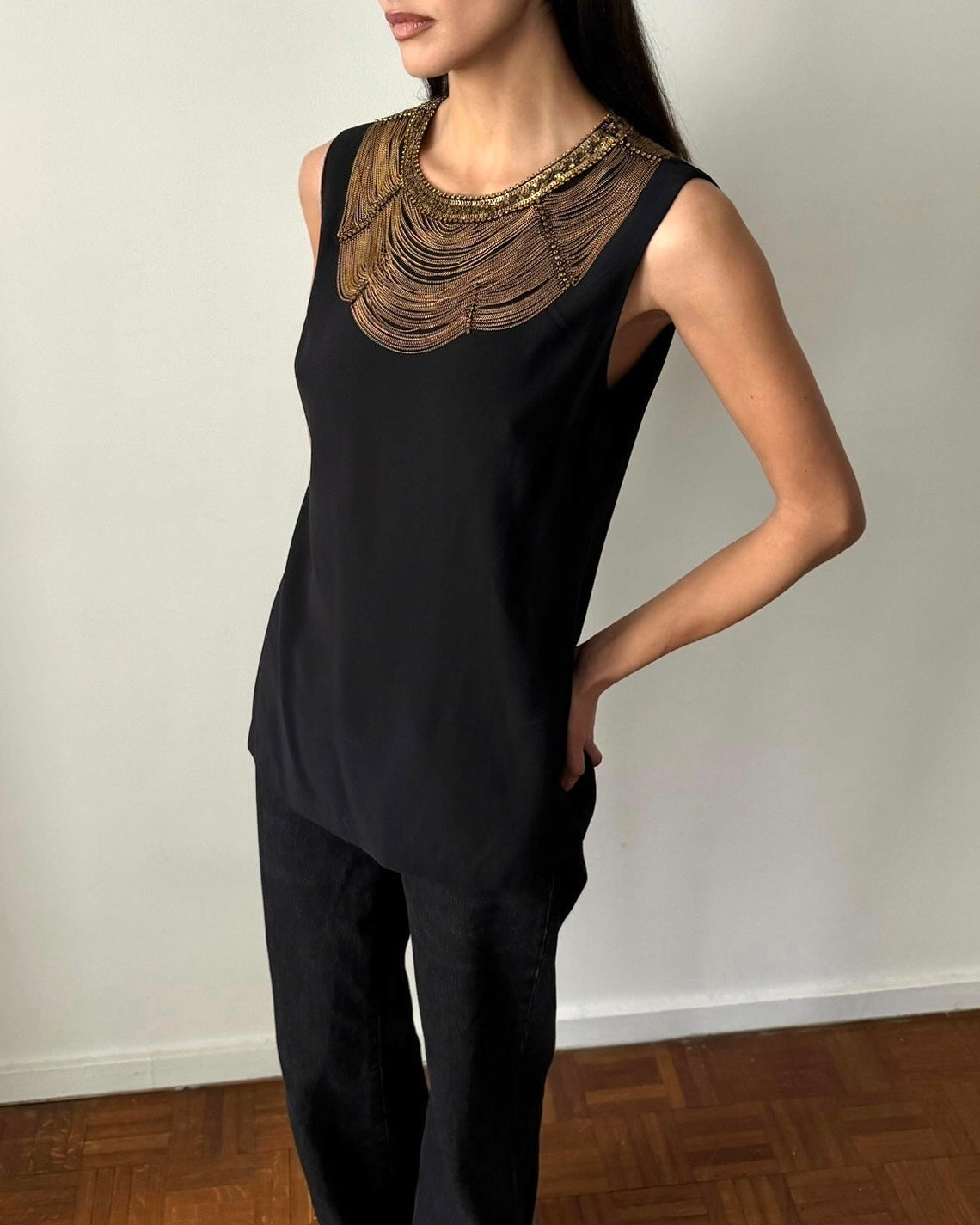 Ralph Lauren Purple Label Silk Blend Top – FW2008 Black & Gold Chain