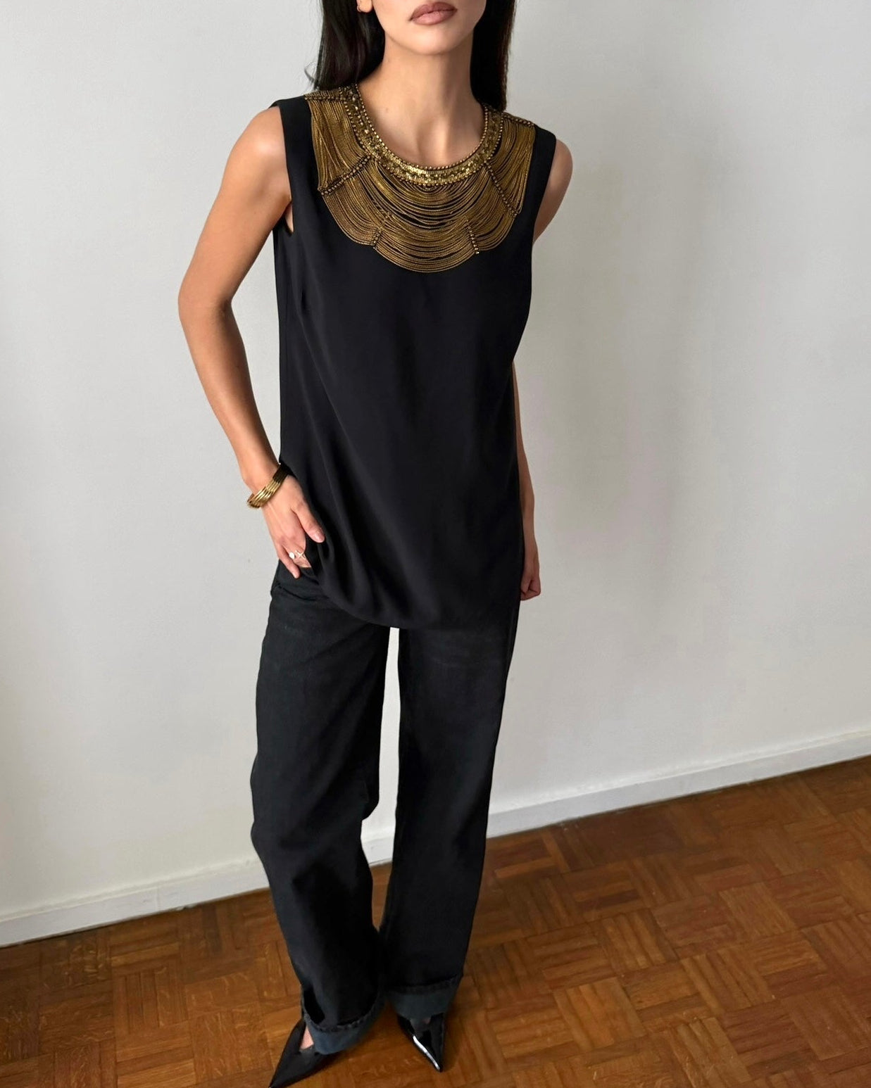 Ralph Lauren Purple Label Silk Blend Top – FW2008 Black & Gold Chain