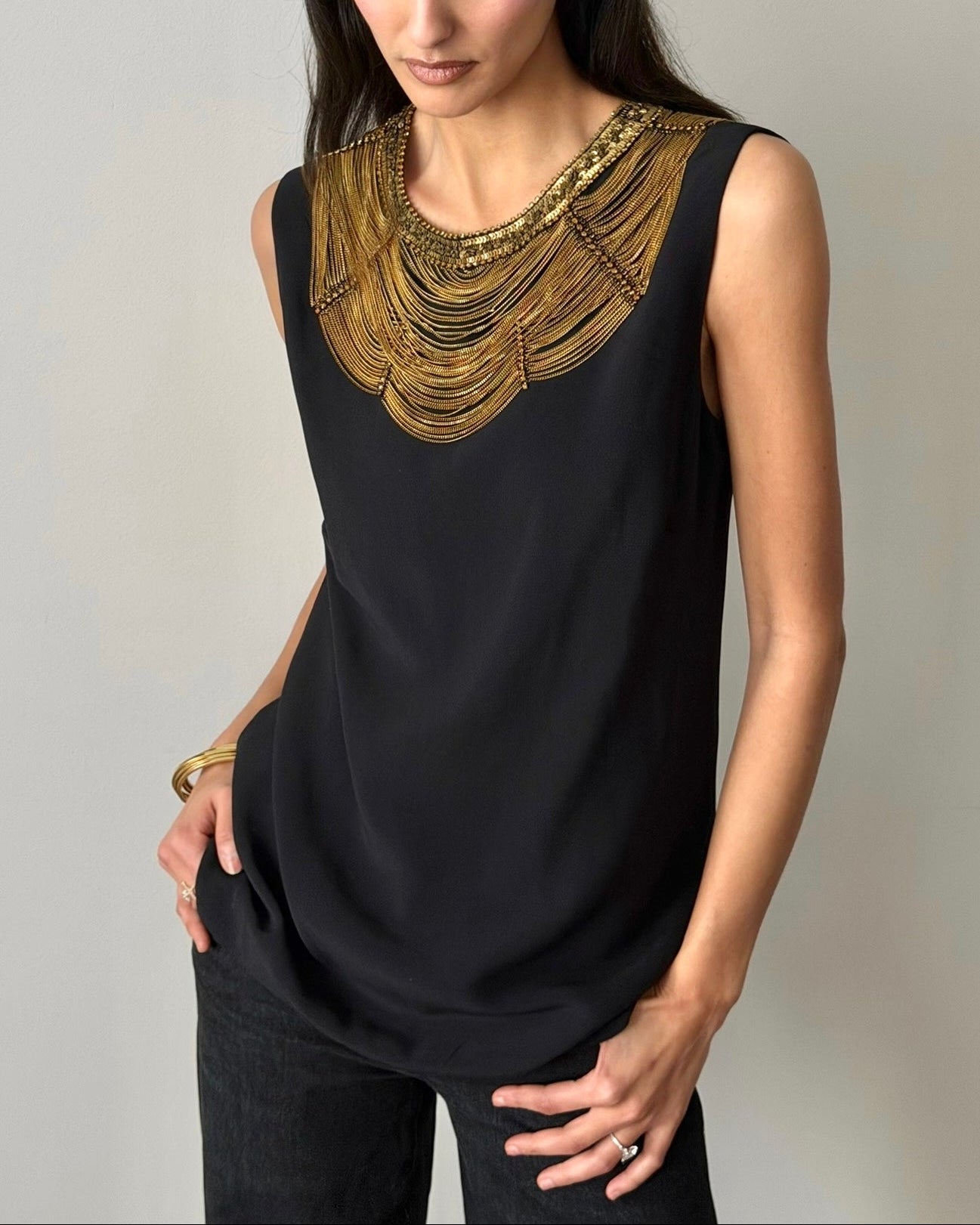 Ralph Lauren Purple Label Silk Blend Top – FW2008 Black & Gold Chain