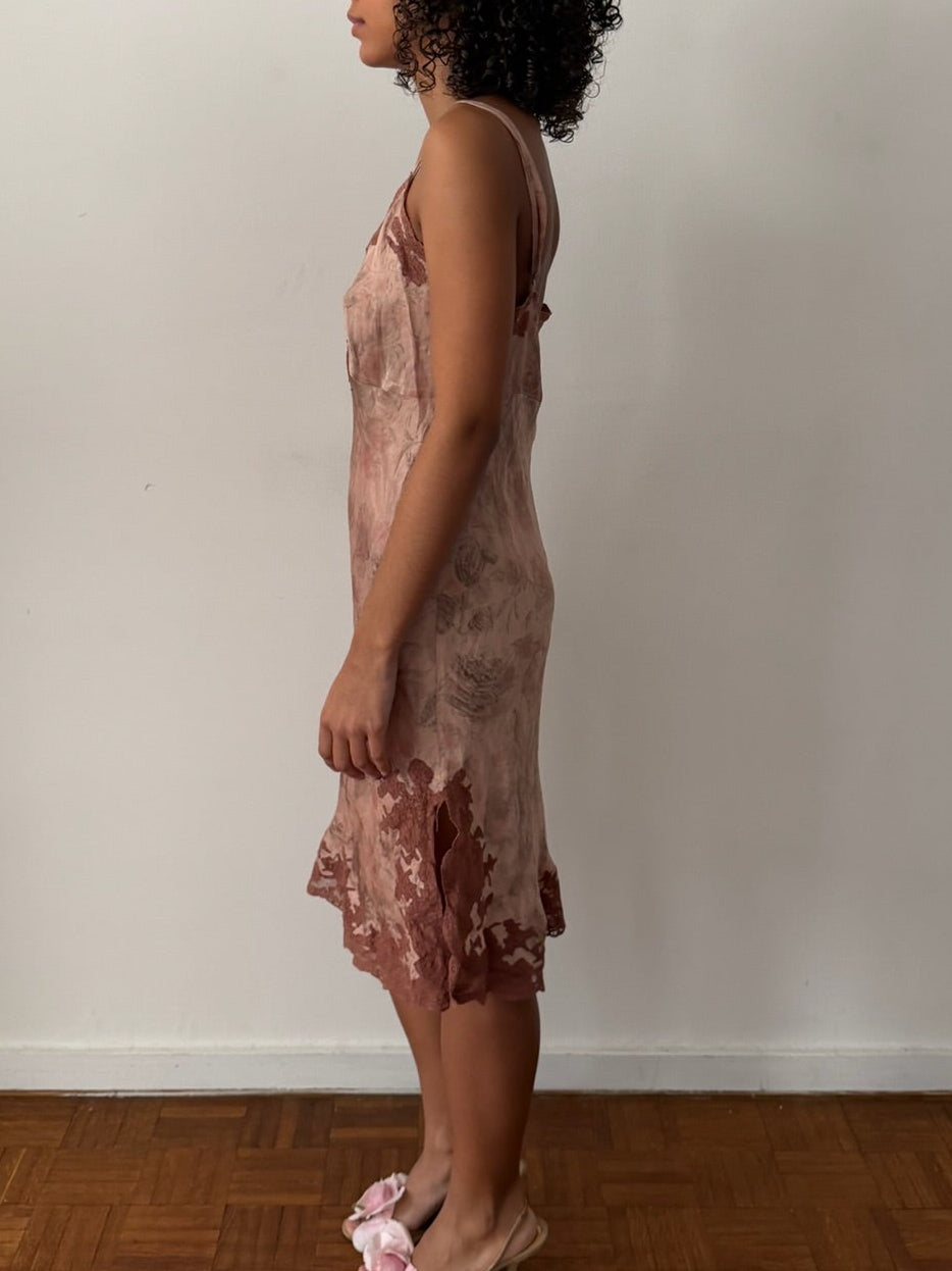 Lolita Lempicka FW1998 Floral Satin Midi Dress