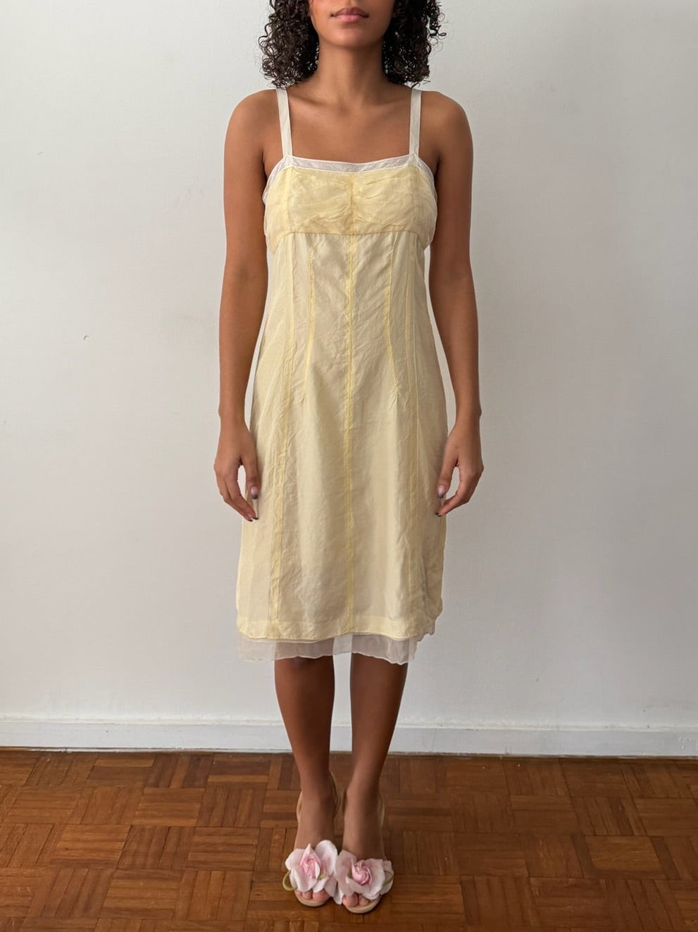 Nina Ricci SS2006 Yellow Silk Lace-Trim Slip Dress