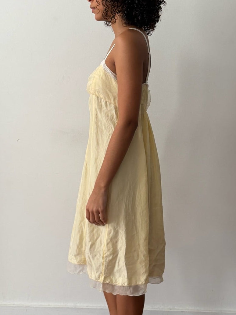 Nina Ricci SS2006 Yellow Silk Lace-Trim Slip Dress
