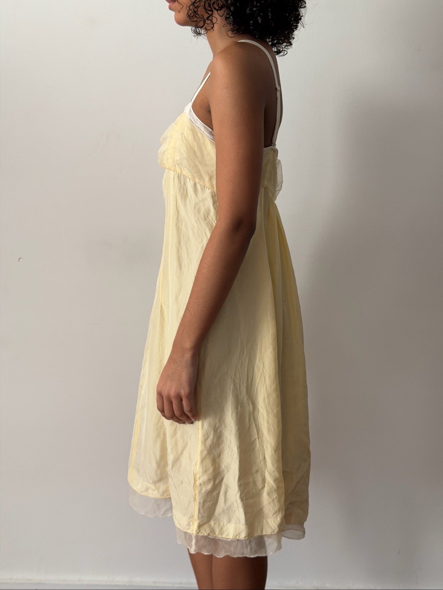 Nina Ricci SS2006 Yellow Silk Lace-Trim Slip Dress