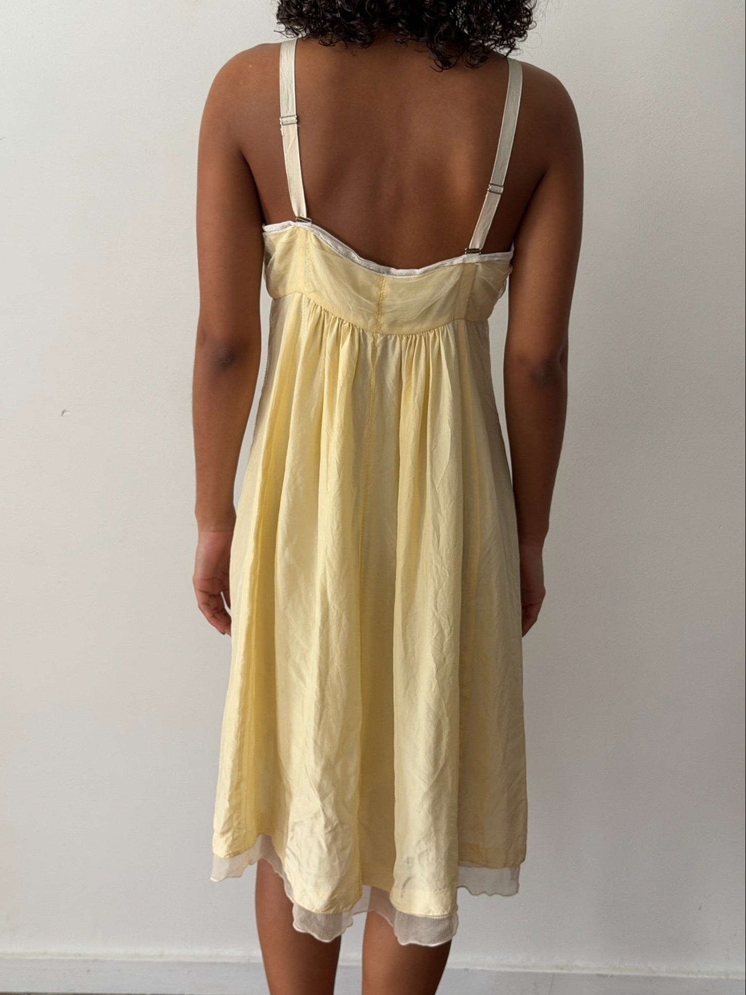 Nina Ricci SS2006 Yellow Silk Lace-Trim Slip Dress