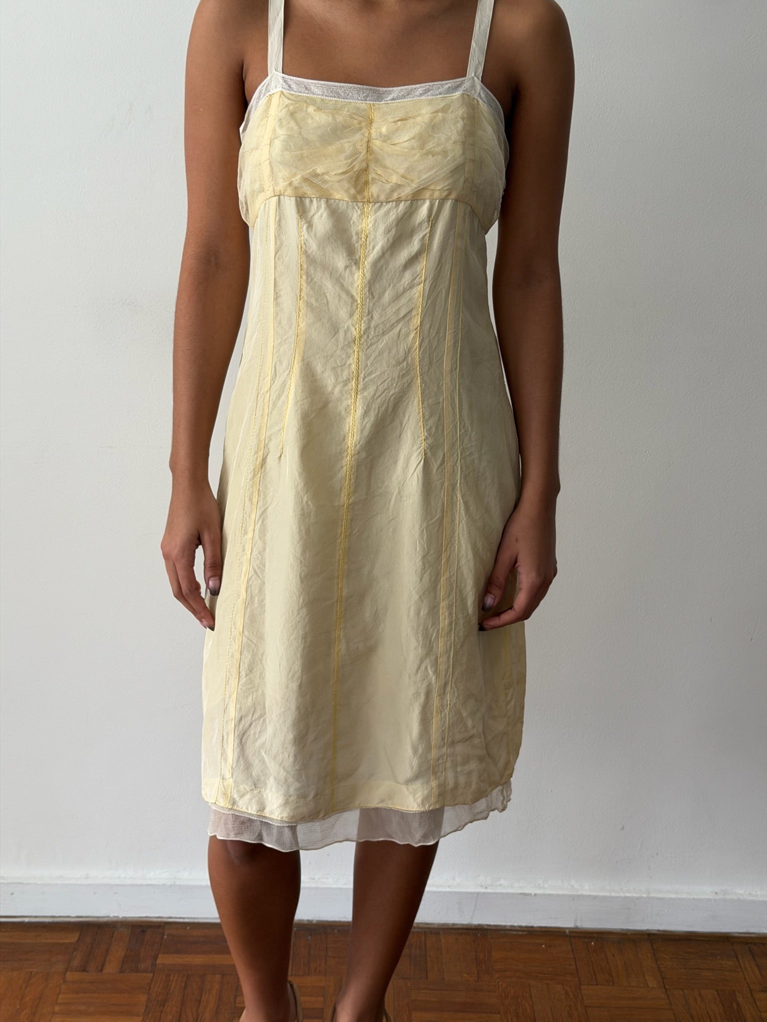 Nina Ricci SS2006 Yellow Silk Lace-Trim Slip Dress