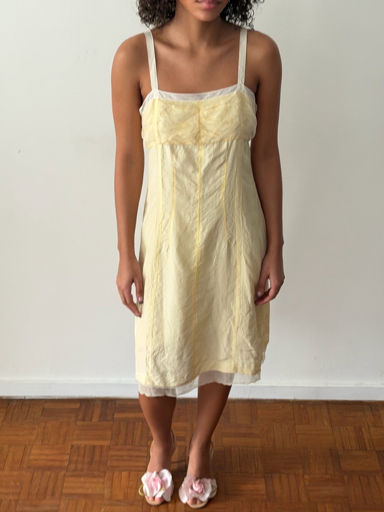 Nina Ricci SS2006 Yellow Silk Lace-Trim Slip Dress