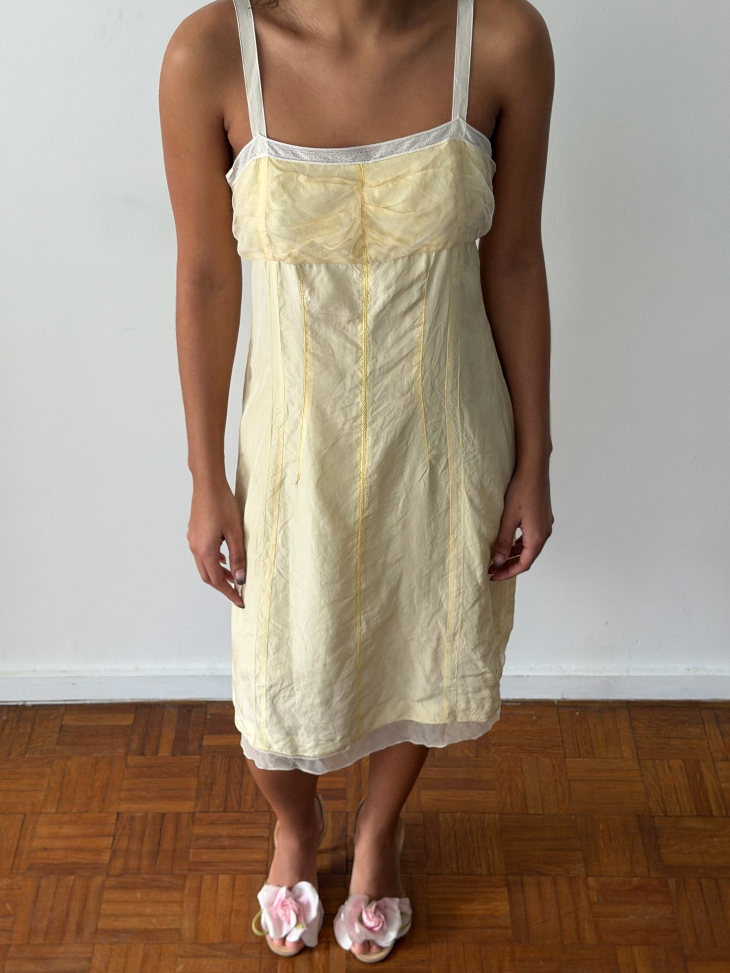 Nina Ricci SS2006 Yellow Silk Lace-Trim Slip Dress