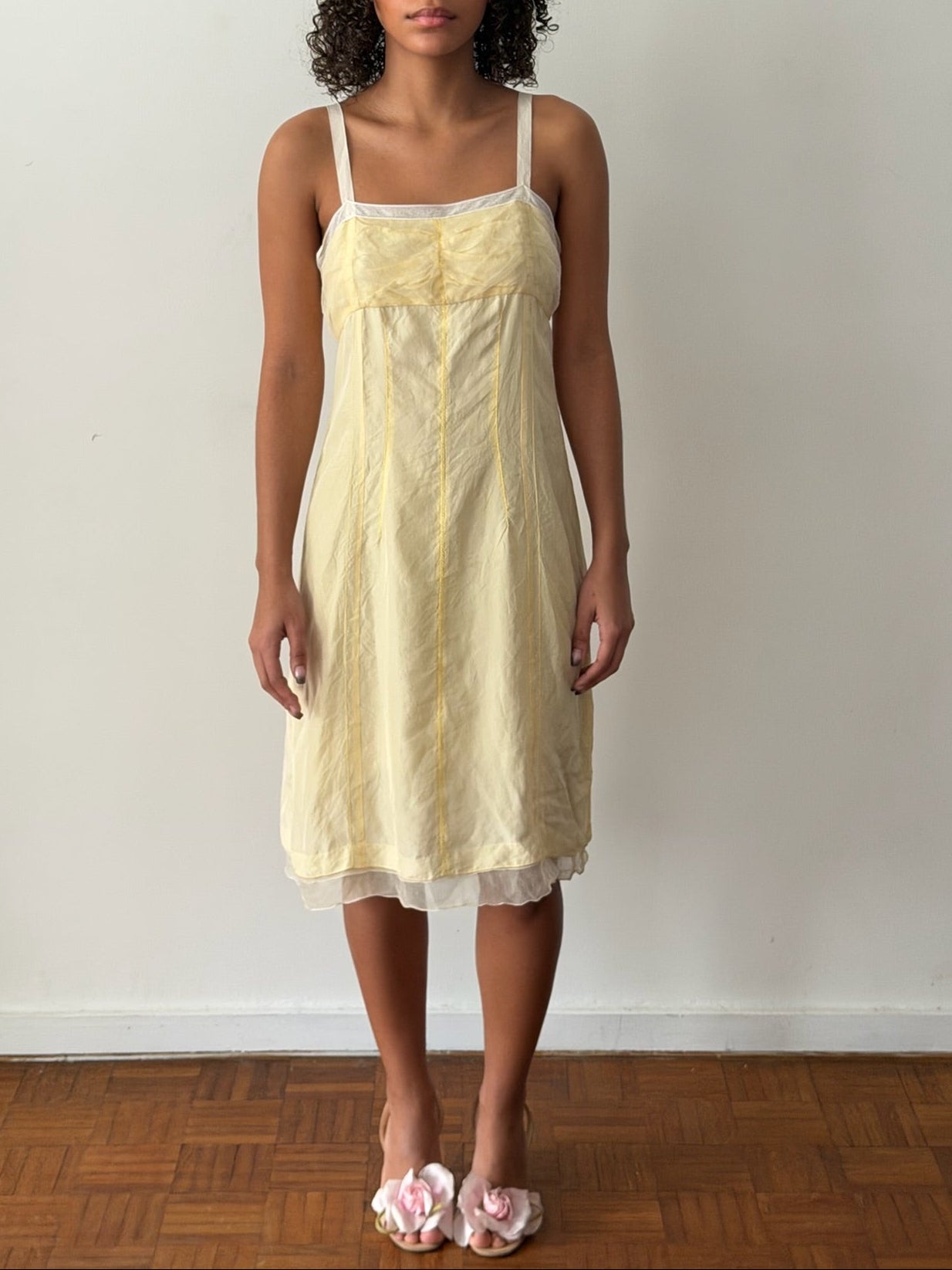 Nina Ricci SS2006 Yellow Silk Lace-Trim Slip Dress