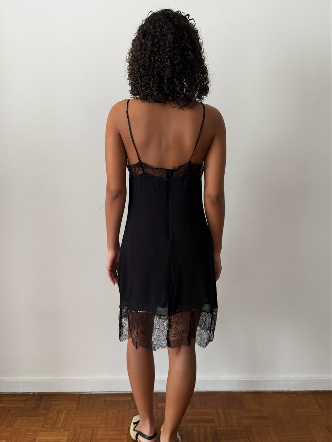 Blumarine SS1998 Black Lace & Floral Embroidered Slip Dress