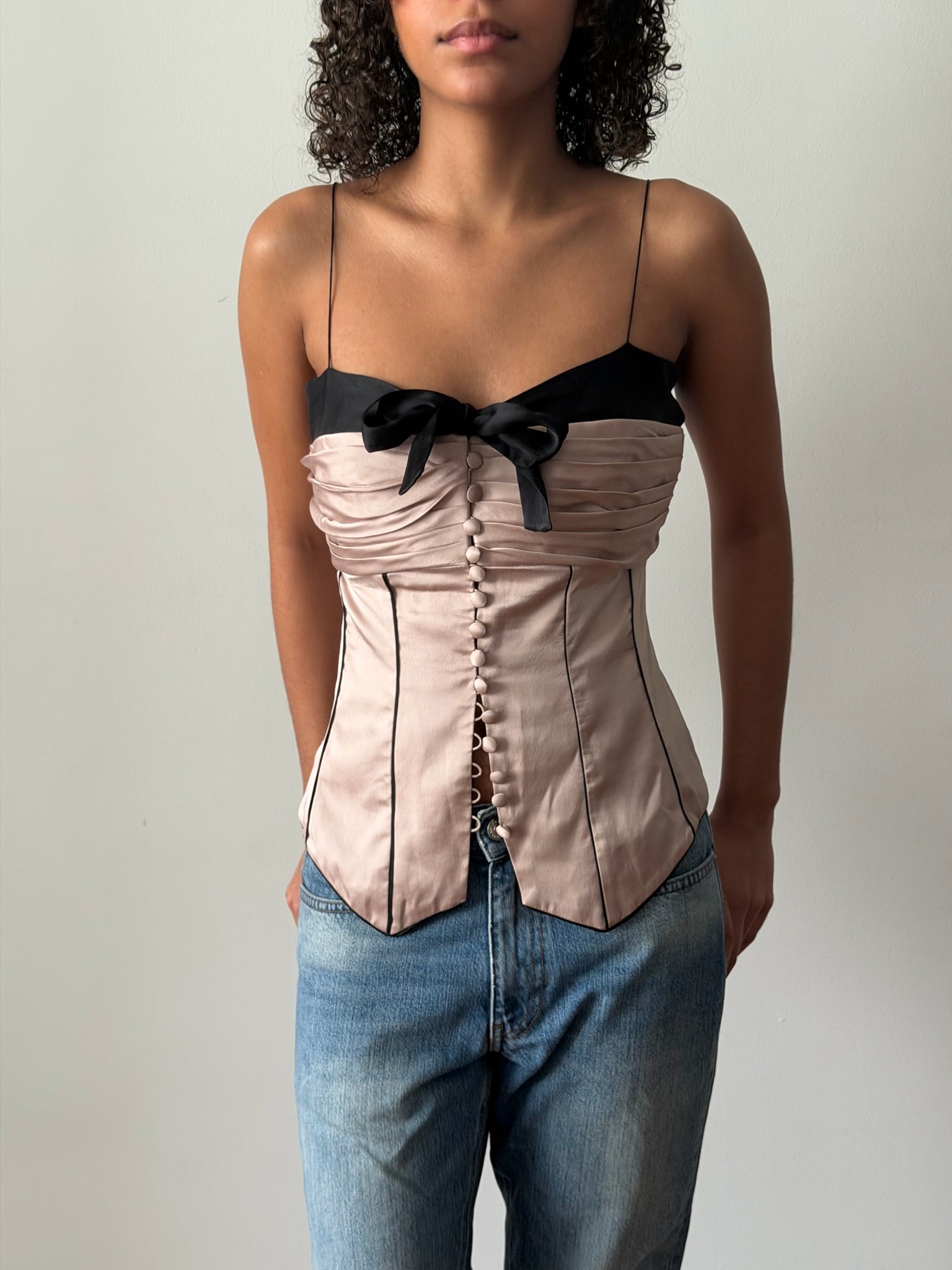Chloé FW2006 Silk Corset Bustier Top in Mauve & Black