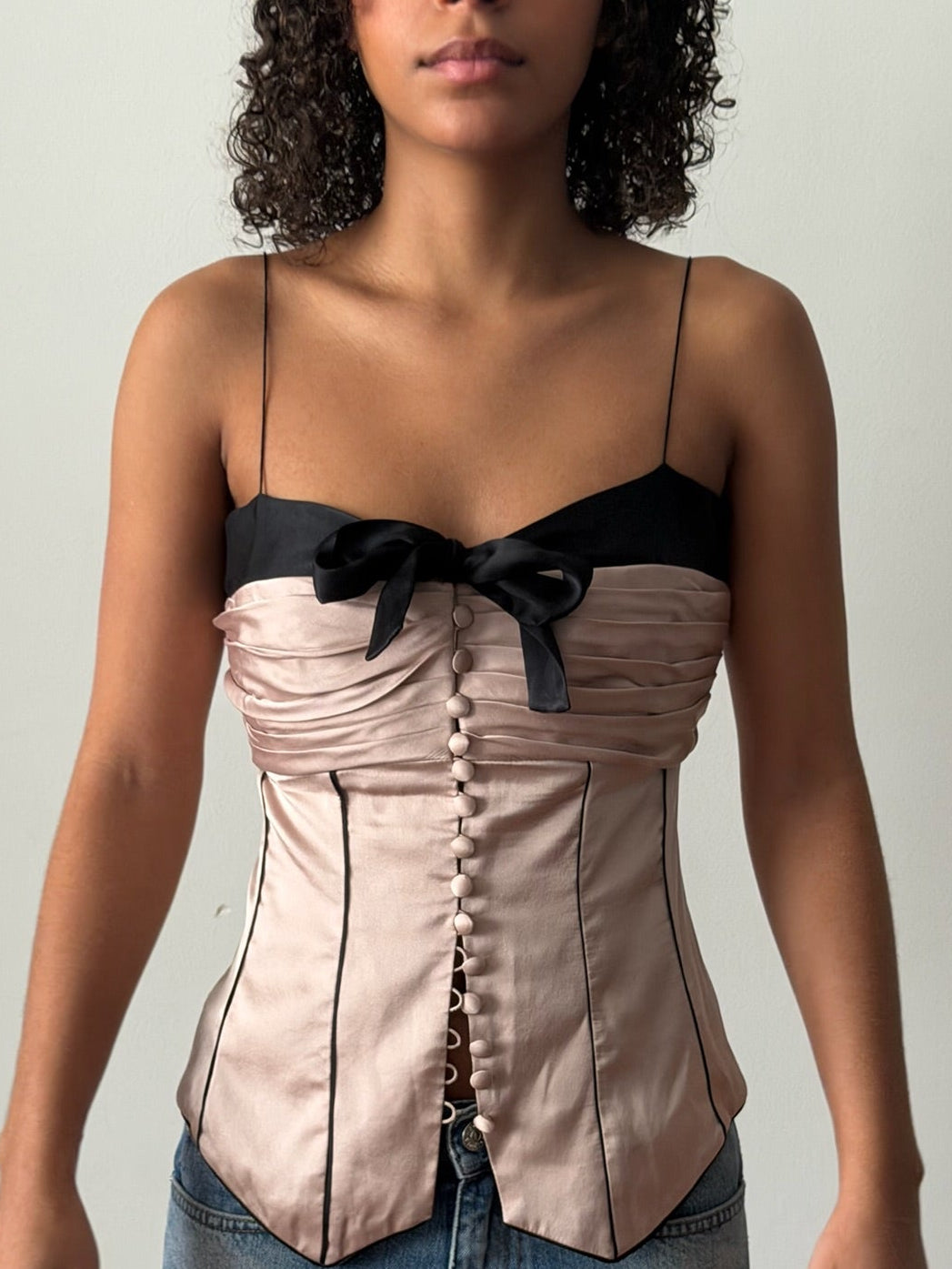 Chloé FW2006 Silk Corset Bustier Top in Mauve & Black