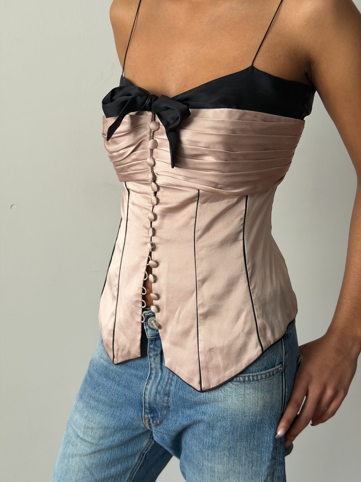 Chloé FW2006 Silk Corset Bustier Top in Mauve & Black