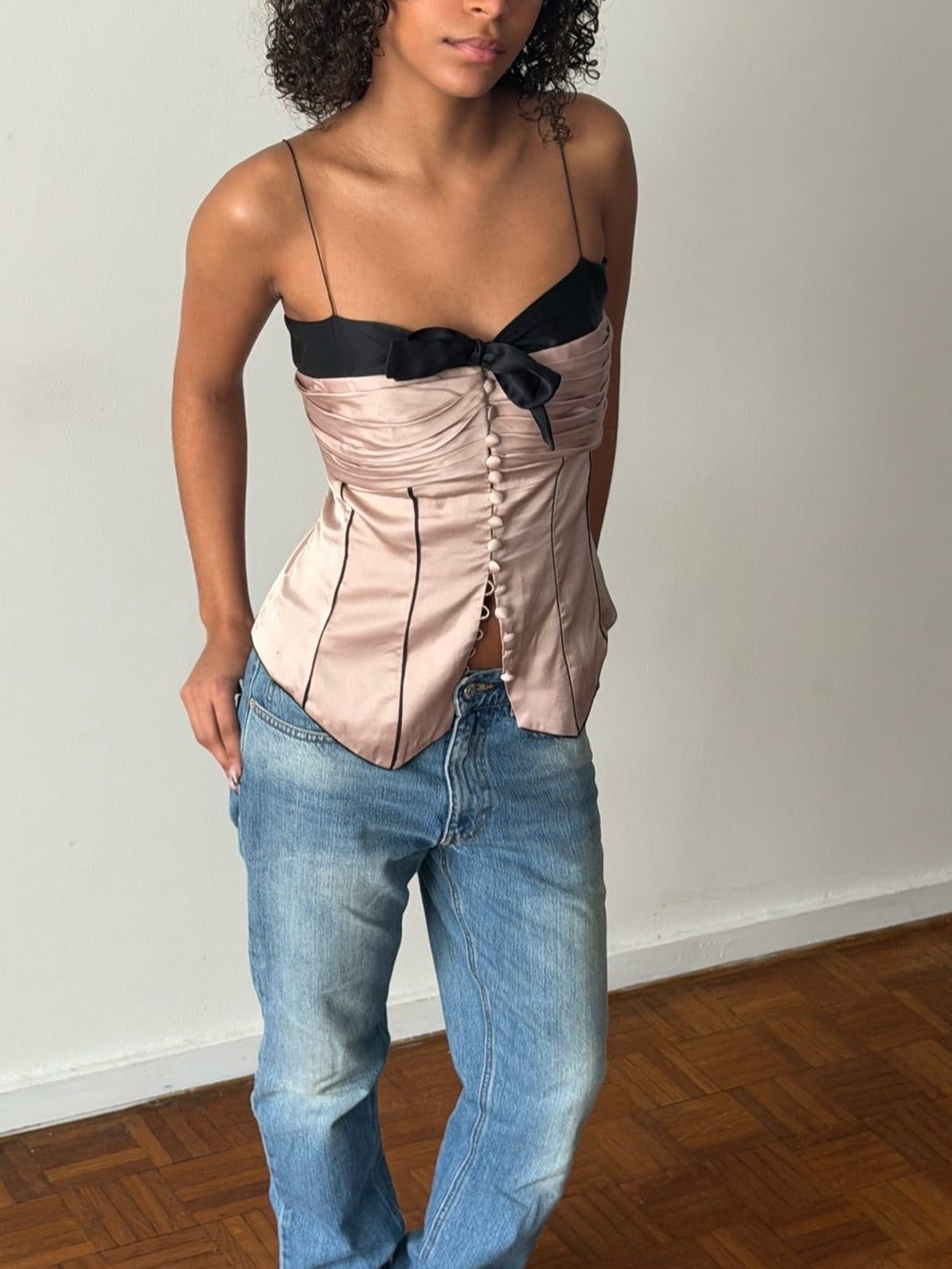 Chloé FW2006 Silk Corset Bustier Top in Mauve & Black