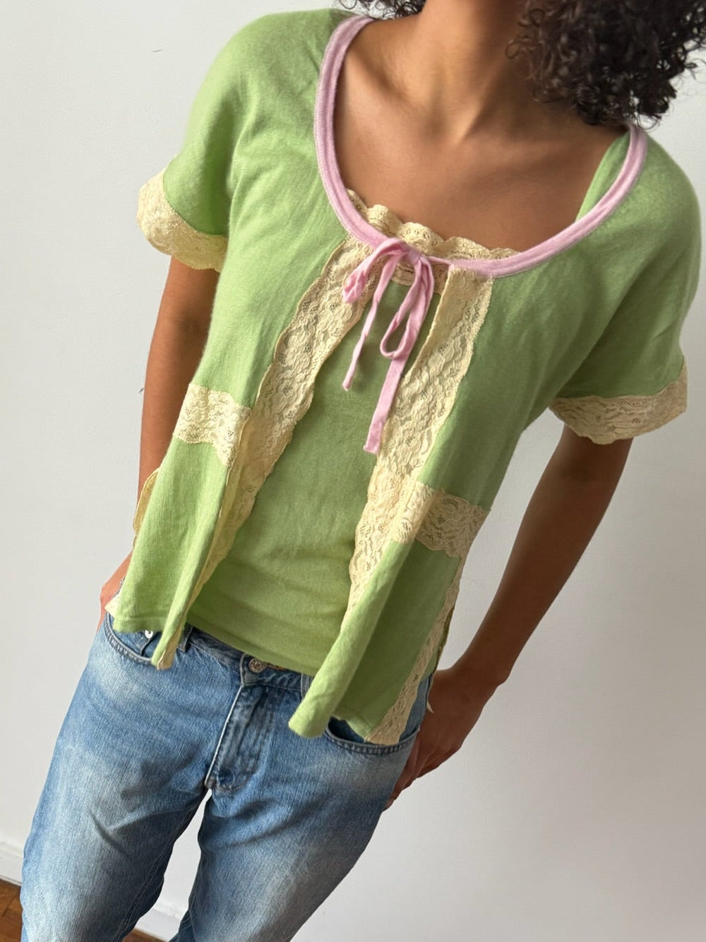 Valentino SS2005 Green & Pink Cashmere-Silk Cardigan Set