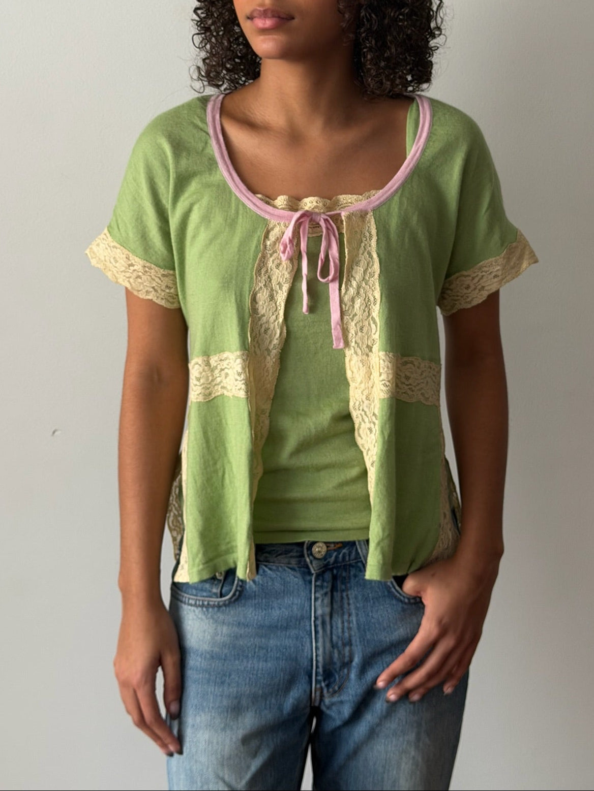 Valentino SS2005 Green & Pink Cashmere-Silk Cardigan Set