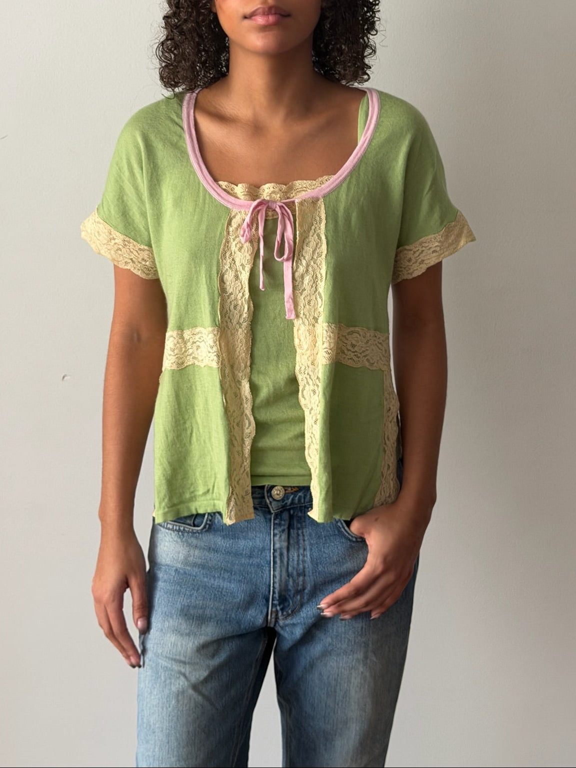 Valentino SS2005 Green & Pink Cashmere-Silk Cardigan Set