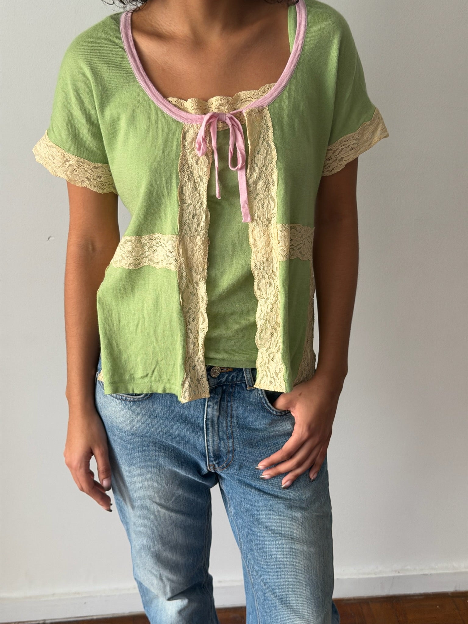 Valentino SS2005 Green & Pink Cashmere-Silk Cardigan Set