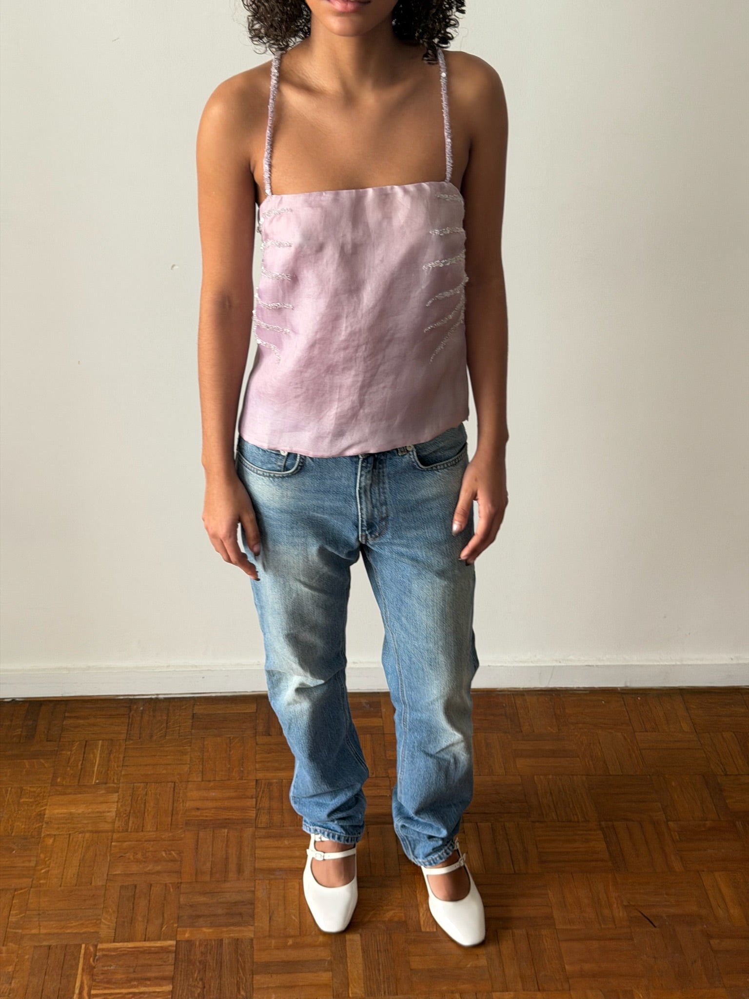 Emporio Armani SS1999 Mauve Beaded Embroidered Bustier Top