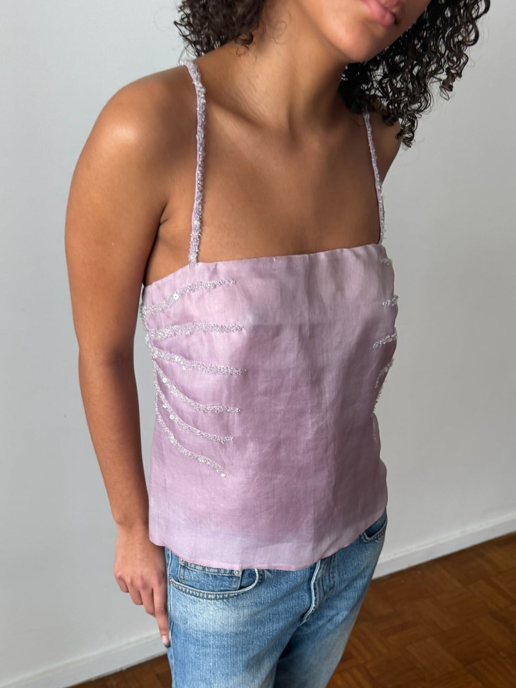 Emporio Armani SS1999 Mauve Beaded Embroidered Bustier Top