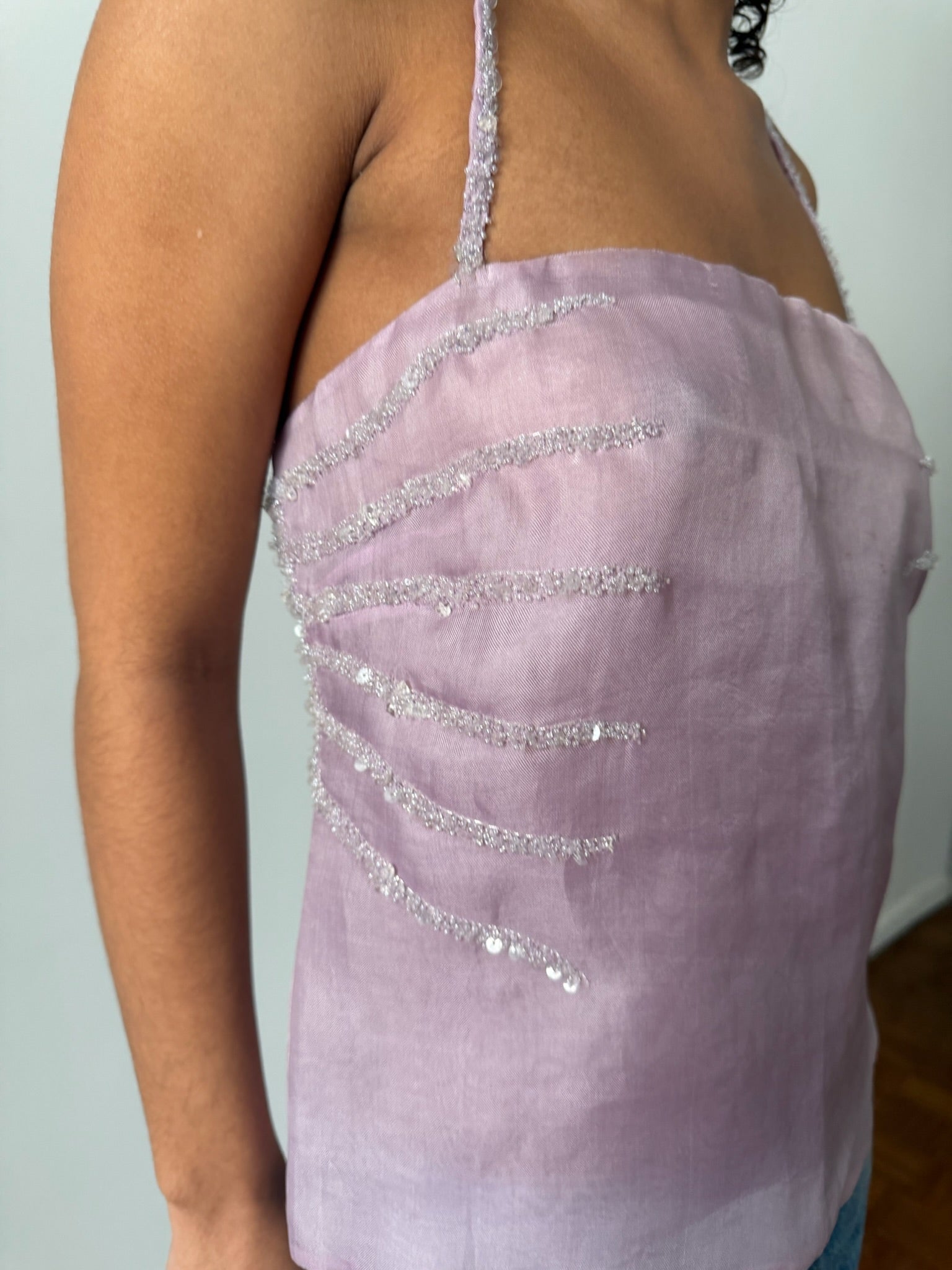 Emporio Armani SS1999 Mauve Beaded Embroidered Bustier Top