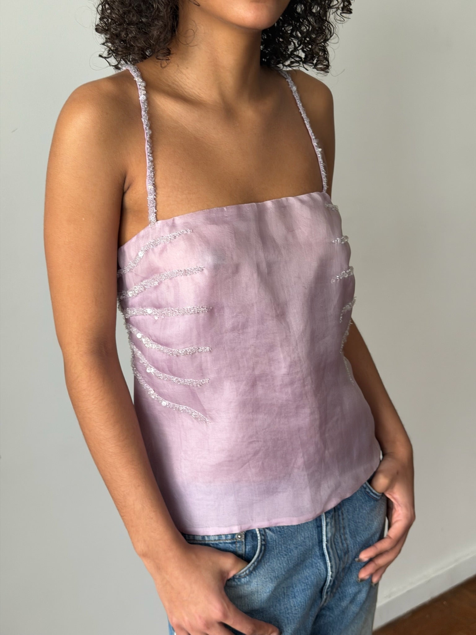 Emporio Armani SS1999 Mauve Beaded Embroidered Bustier Top